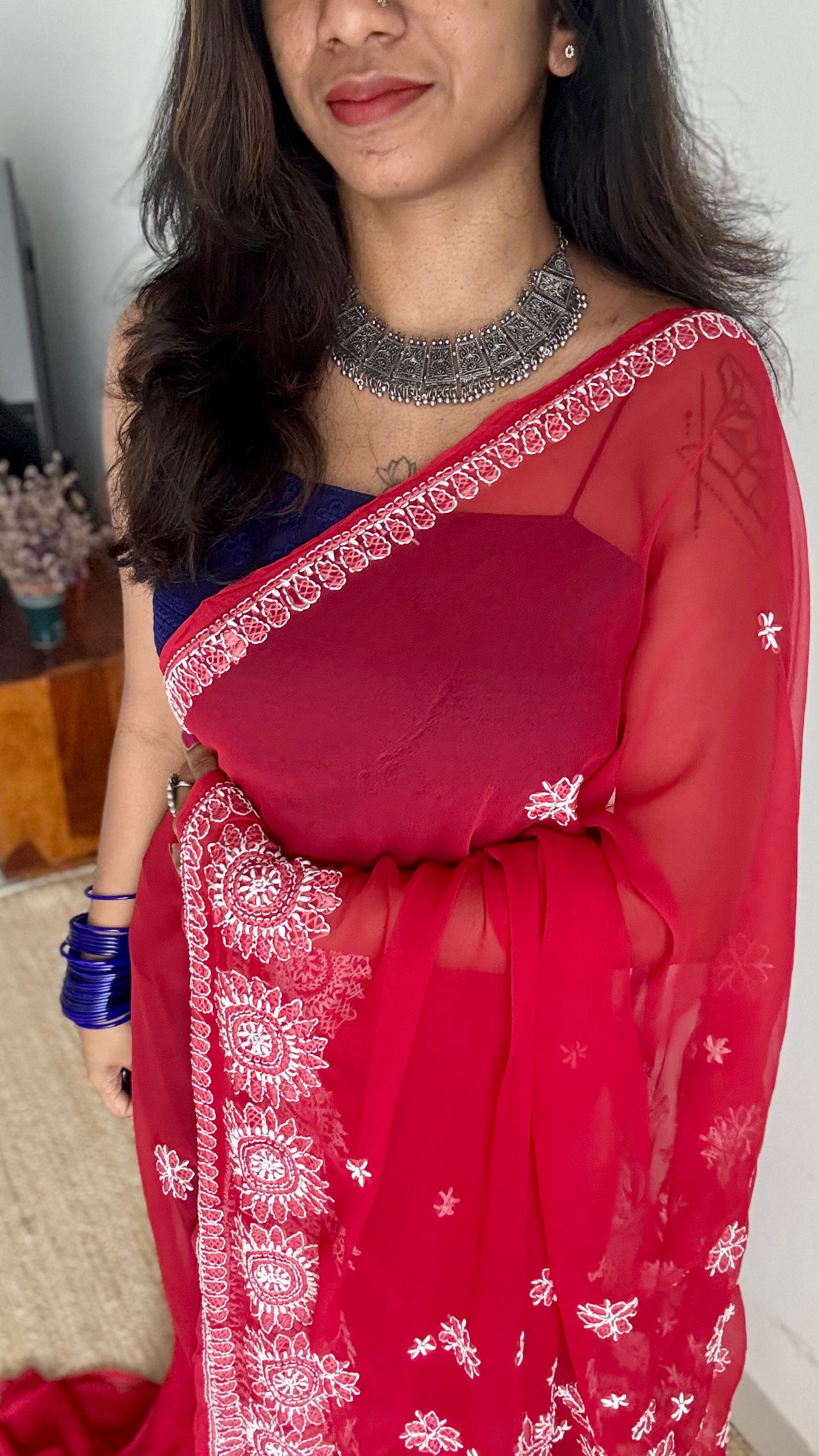 Sham-e-Ishq (evening of love) - Red Chikankari, georgette YCSLCJULCK07