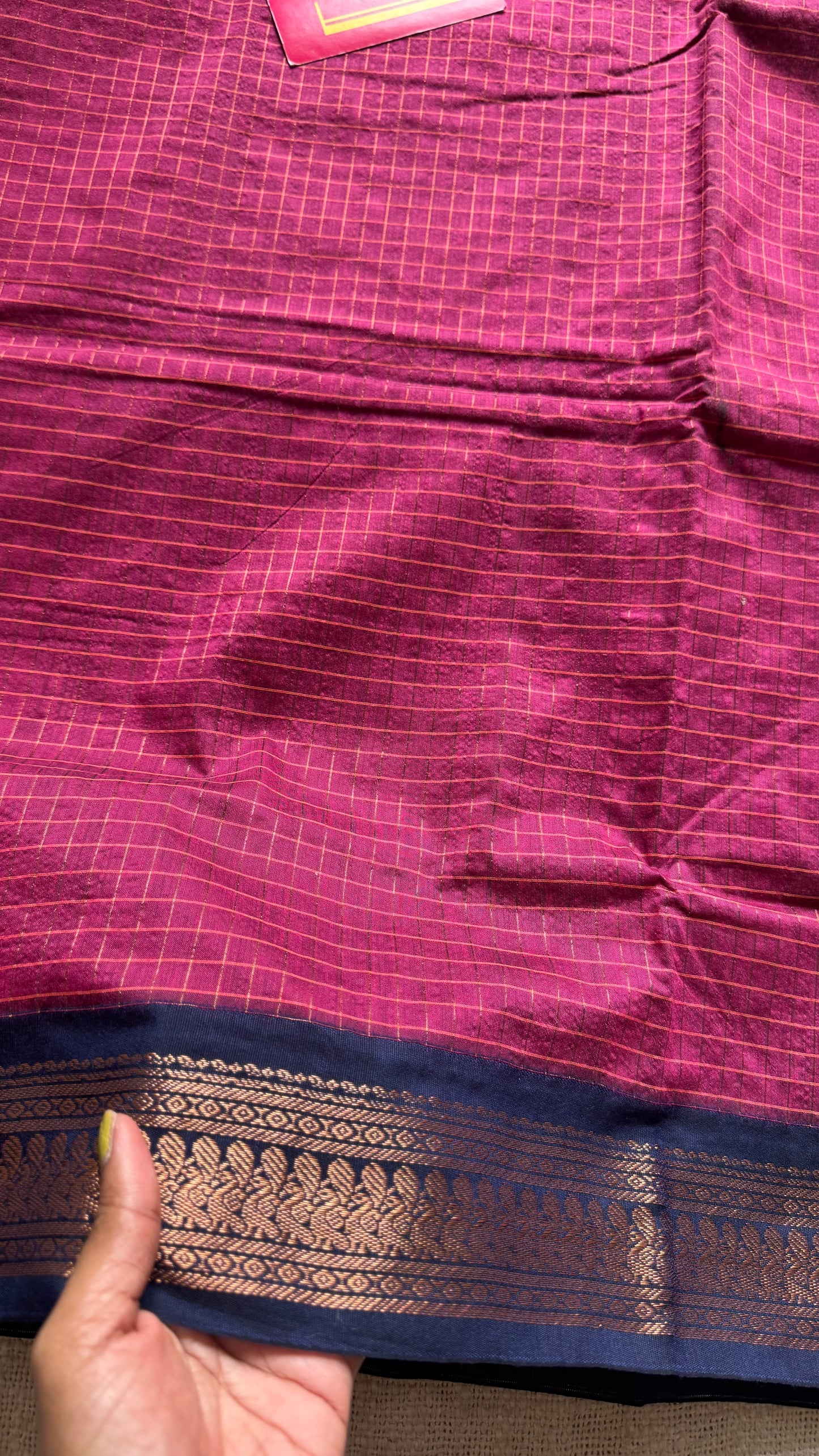 Dark pink with dark blue, checks - cotton silk - YCCOTNSEKCS12