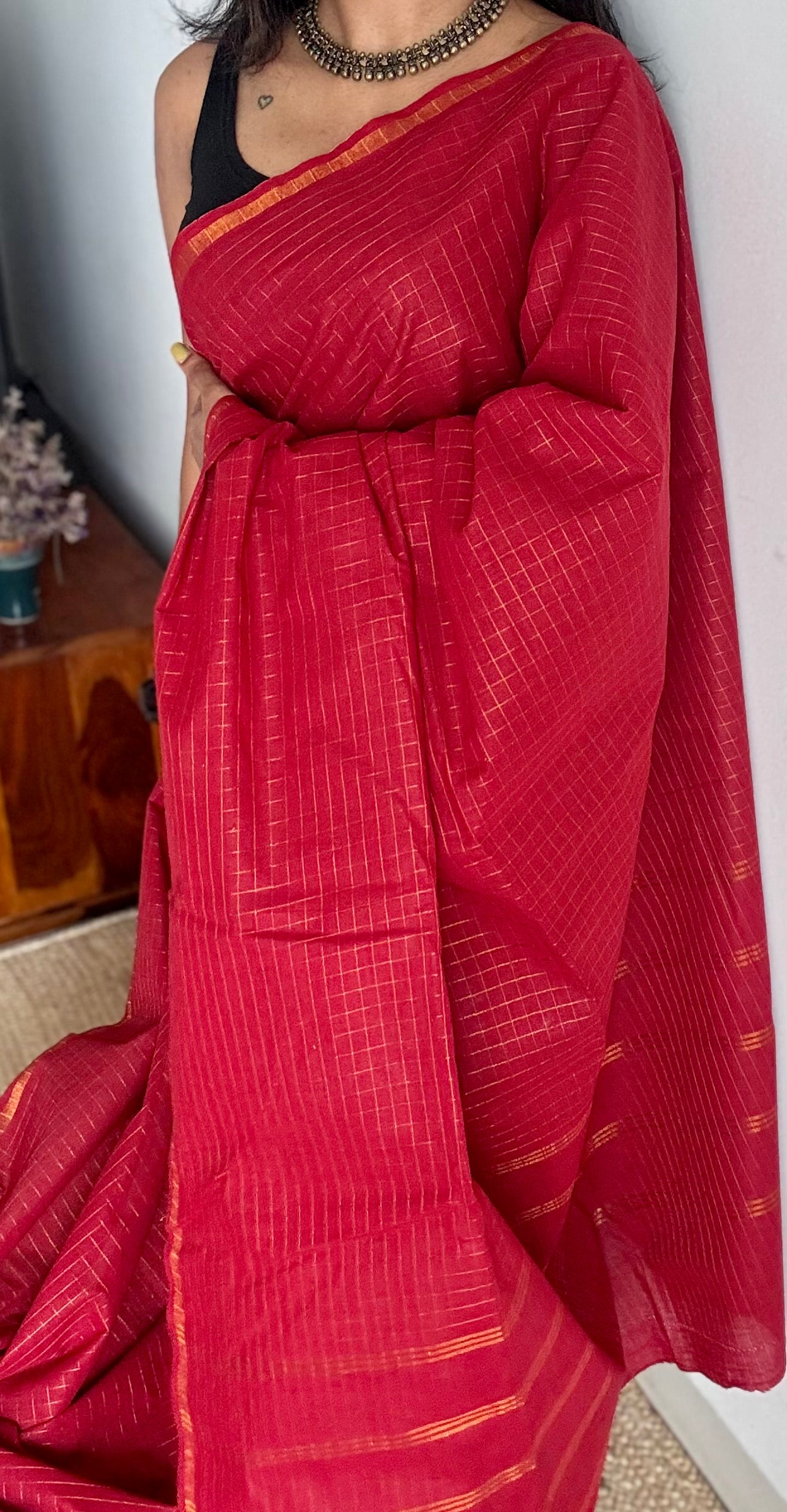 Red mini kattam sungudi, madurai cotton - YCCOTNSEMS18
