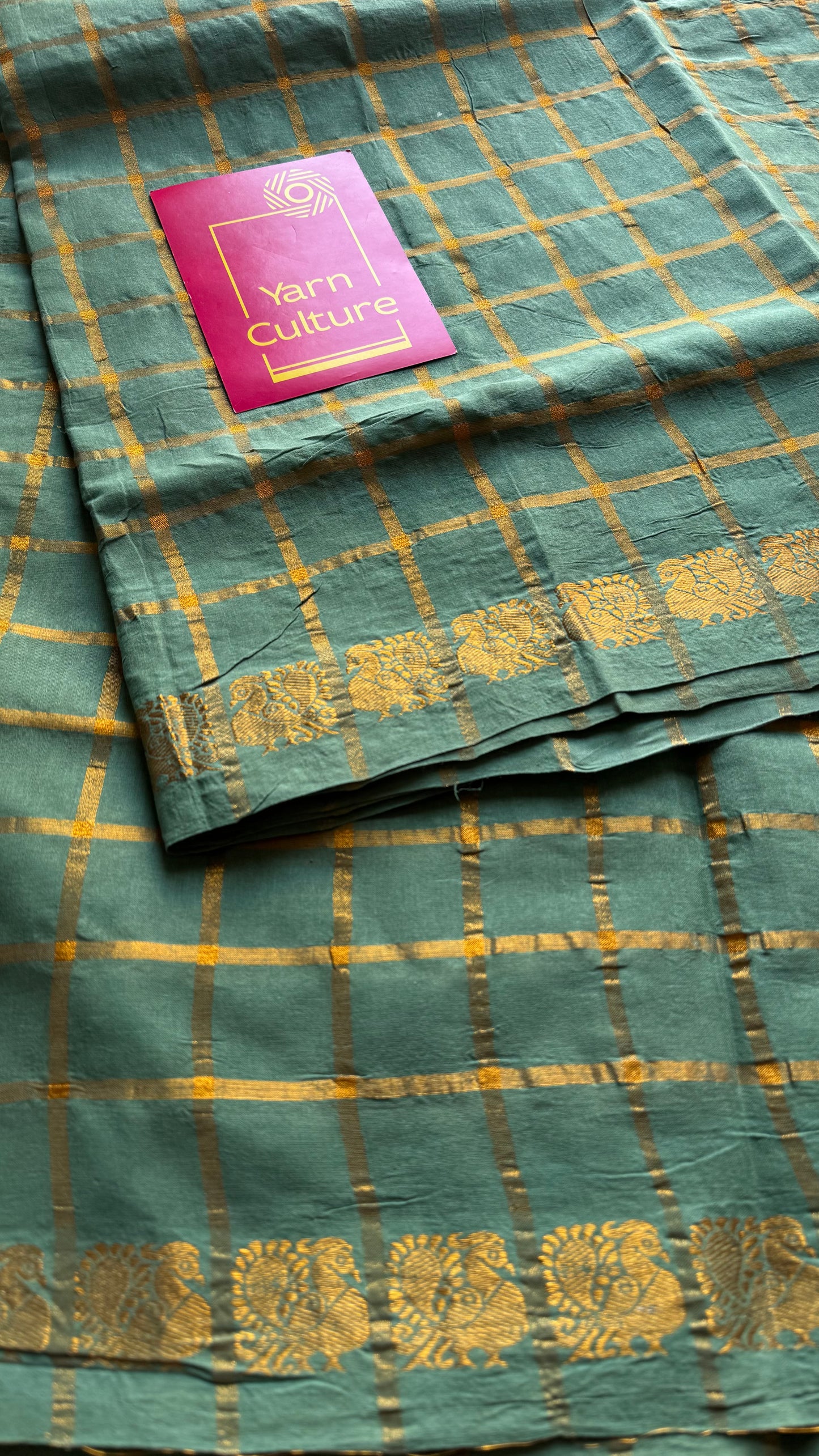 Mint green pavithra kattam kattuchayam dyed madurai cotton saree - YCCOTNMSFE125
