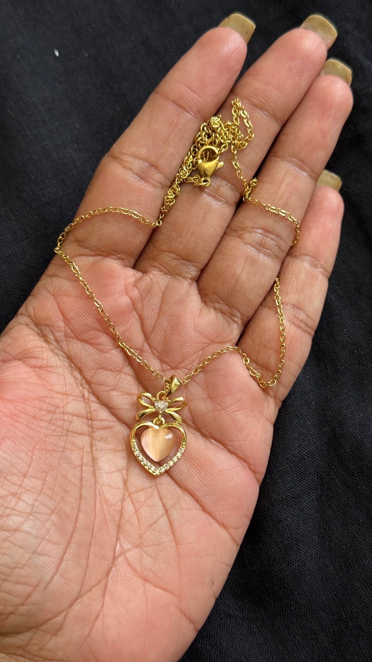 Gold plated chain, pink stone, heart pendant - YCGPC251
