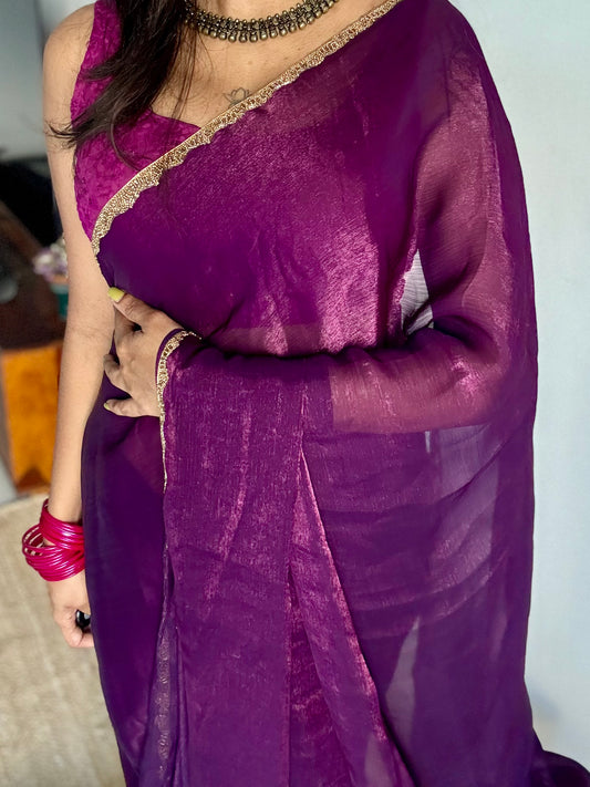 Playful Purple - royal hues, metallic dual tone space silk, embellished border - YCDOSDE62