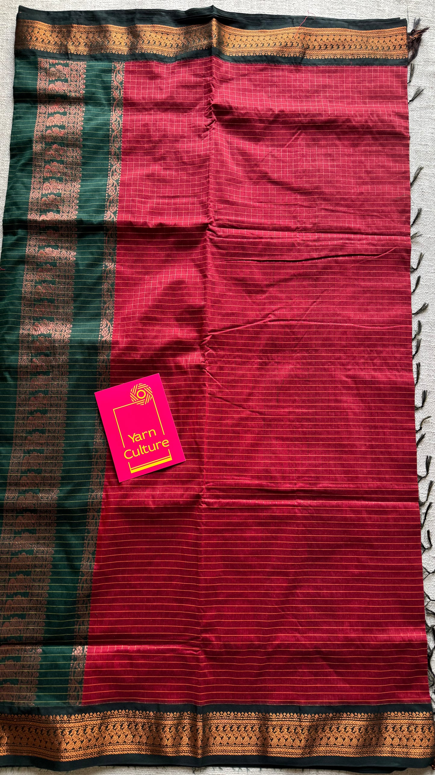 Dark red with dark green, checks - cotton silk - YCCOTNOCKCS12