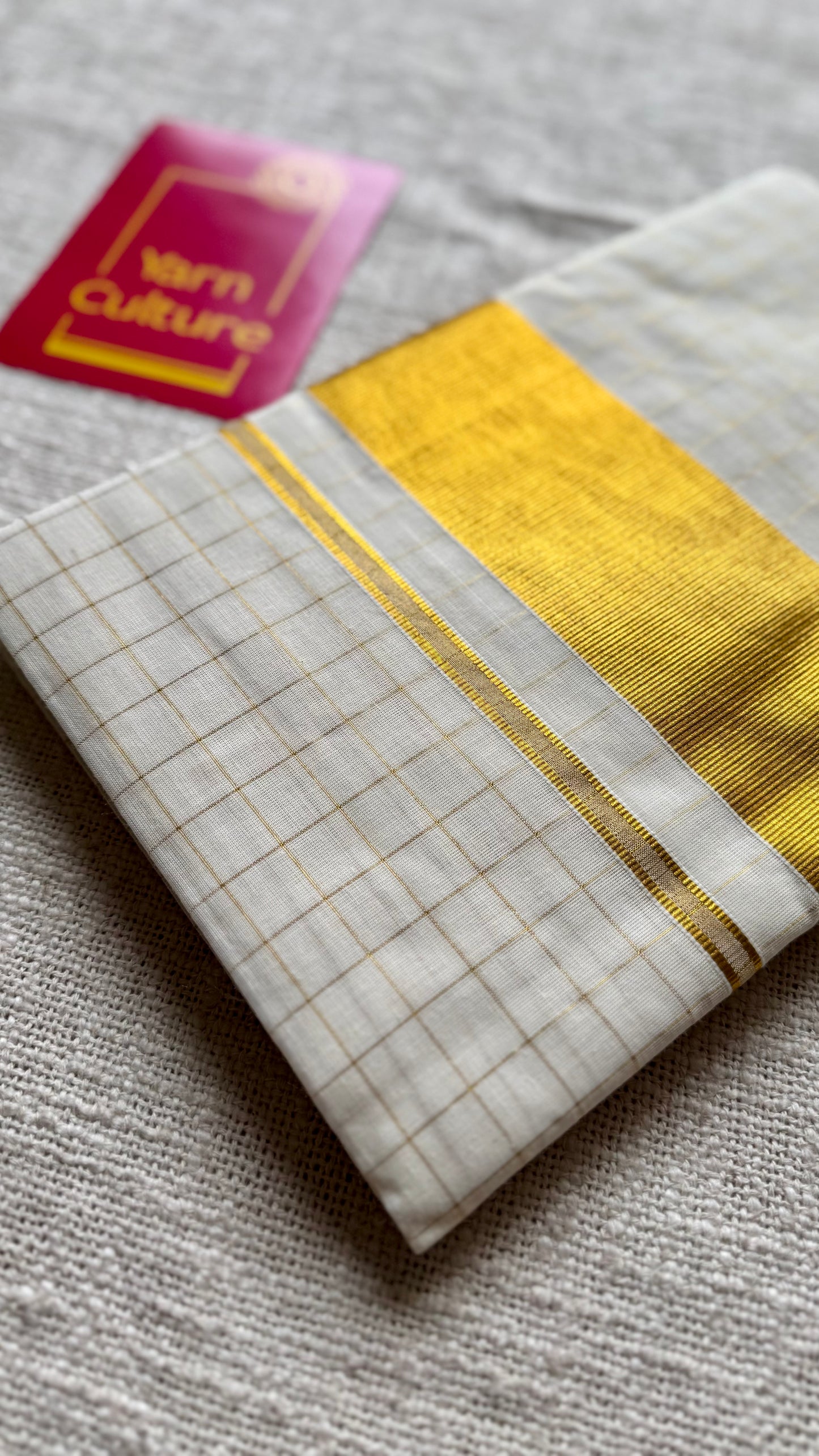 Ivory and gold checks, kerala soft cotton - YCON25MC269
