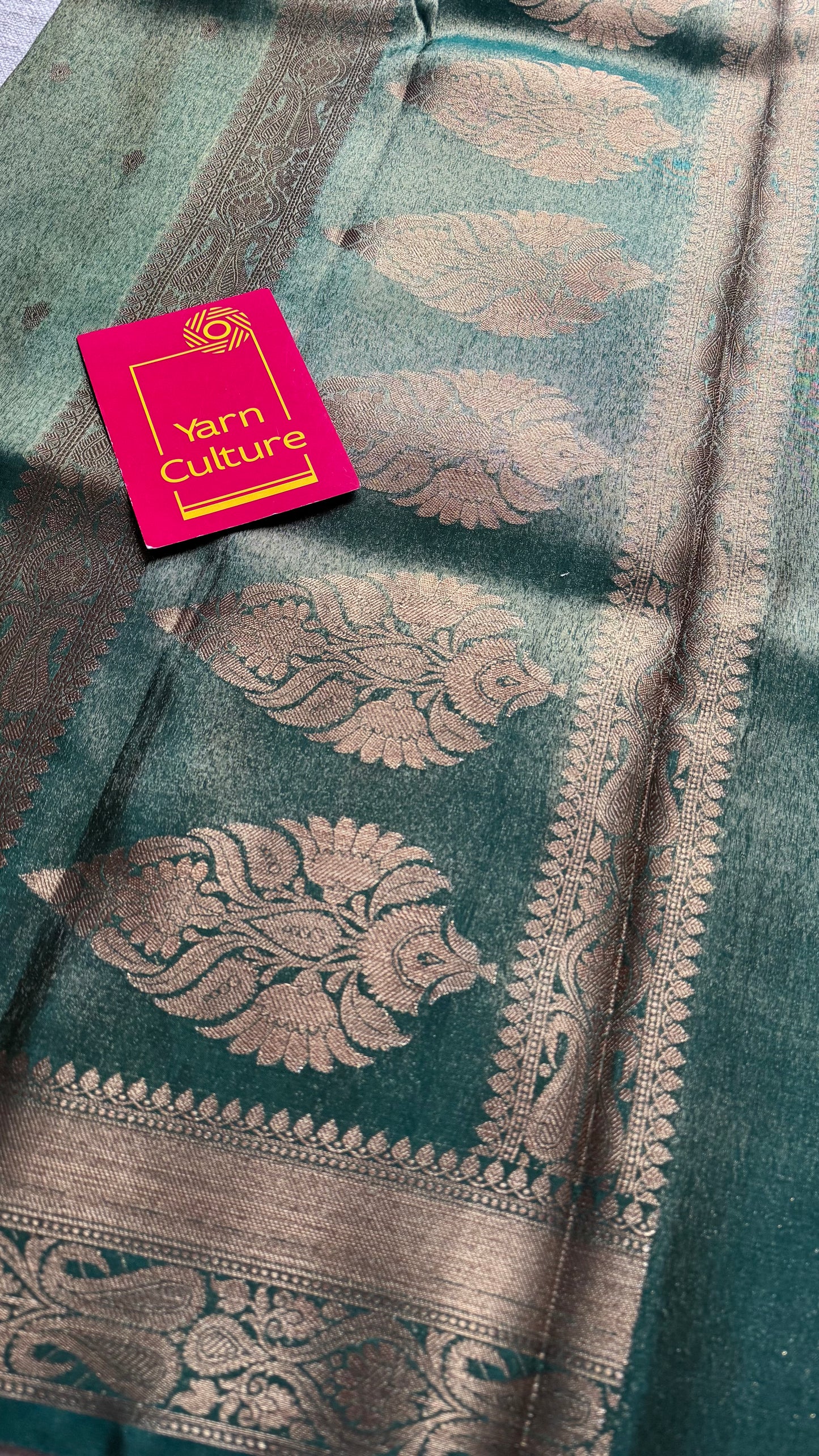 Green with gold dual tone, Banarasi semi-silk - YCDESE07