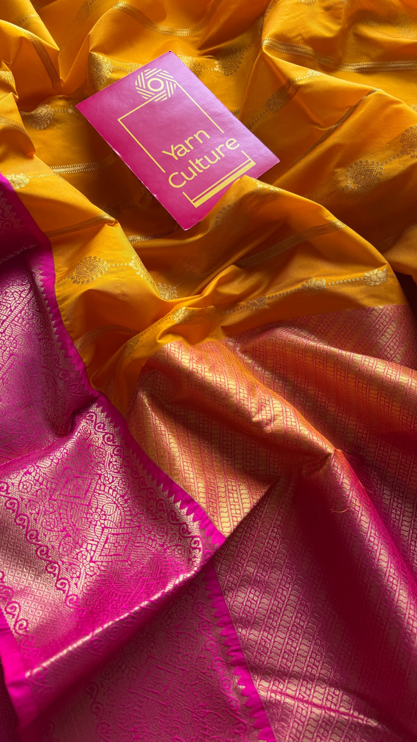 Suhani - yellow with hot pink, handloom korvai semi silk - YCCOTNFEJUKS03