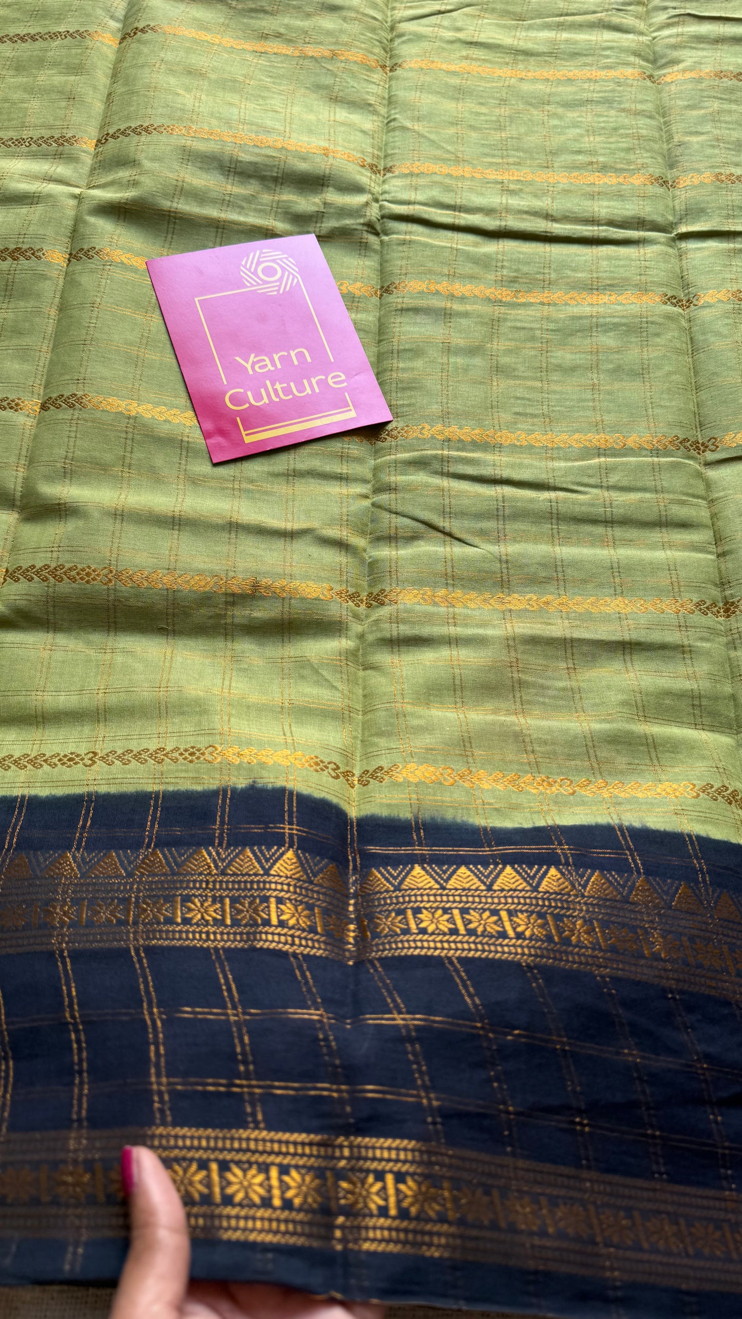 Pista green with black, Adayar checks with velthaari pattern, madurai cotton - YCCOTNOCSC08