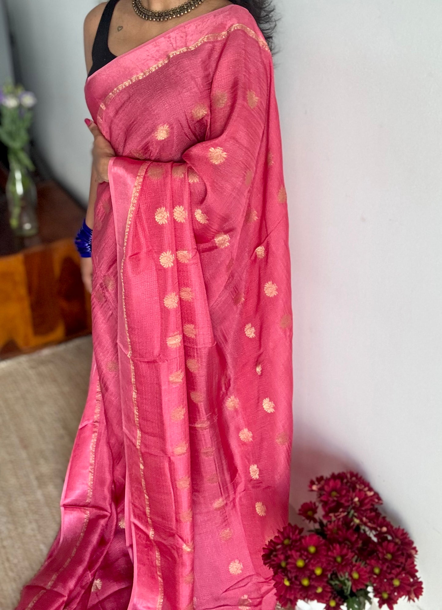 Onion pink in khadi silk, zari motifs - YCDOSFE21