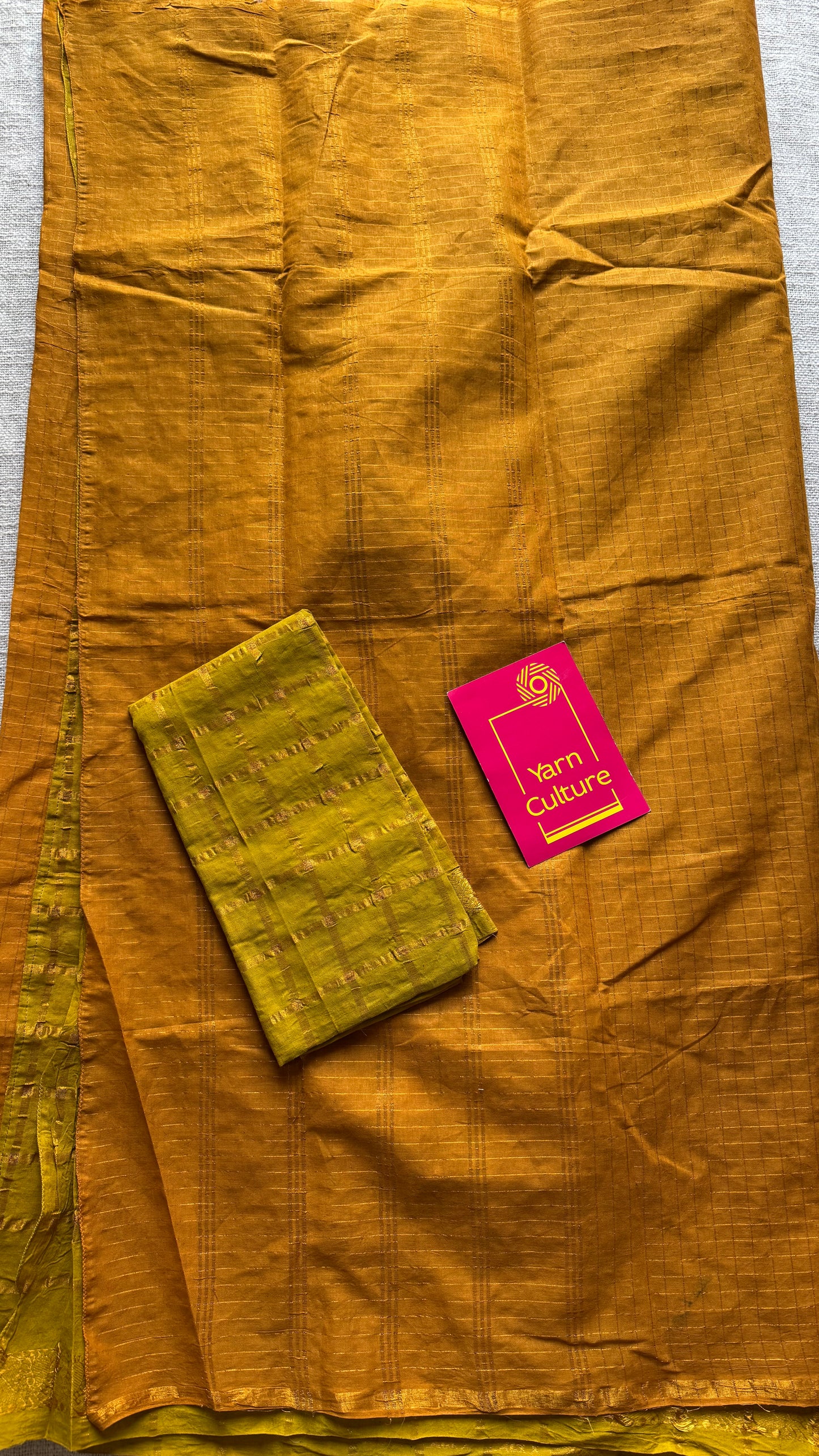 Turmeric yellow with light green, sungudi cotton half-half saree - YCCOTNMSFE368