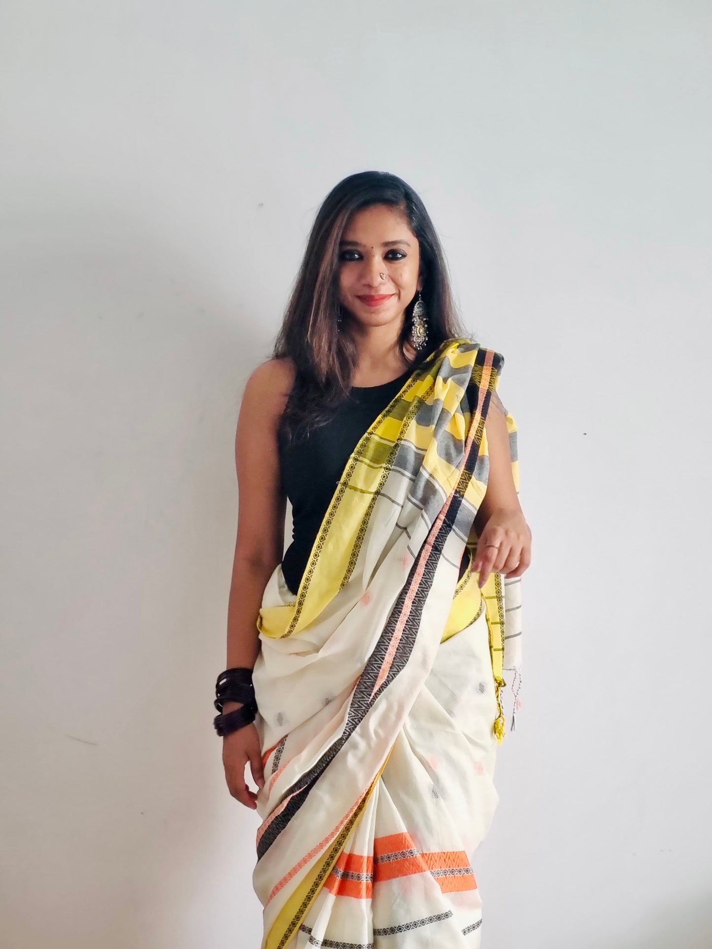Cream, yellow, black - Khadi Soft Cotton YCBCKS09