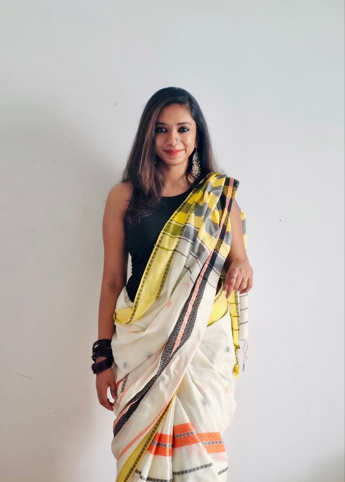 Cream, yellow, black - Khadi Soft Cotton YCBCKS09