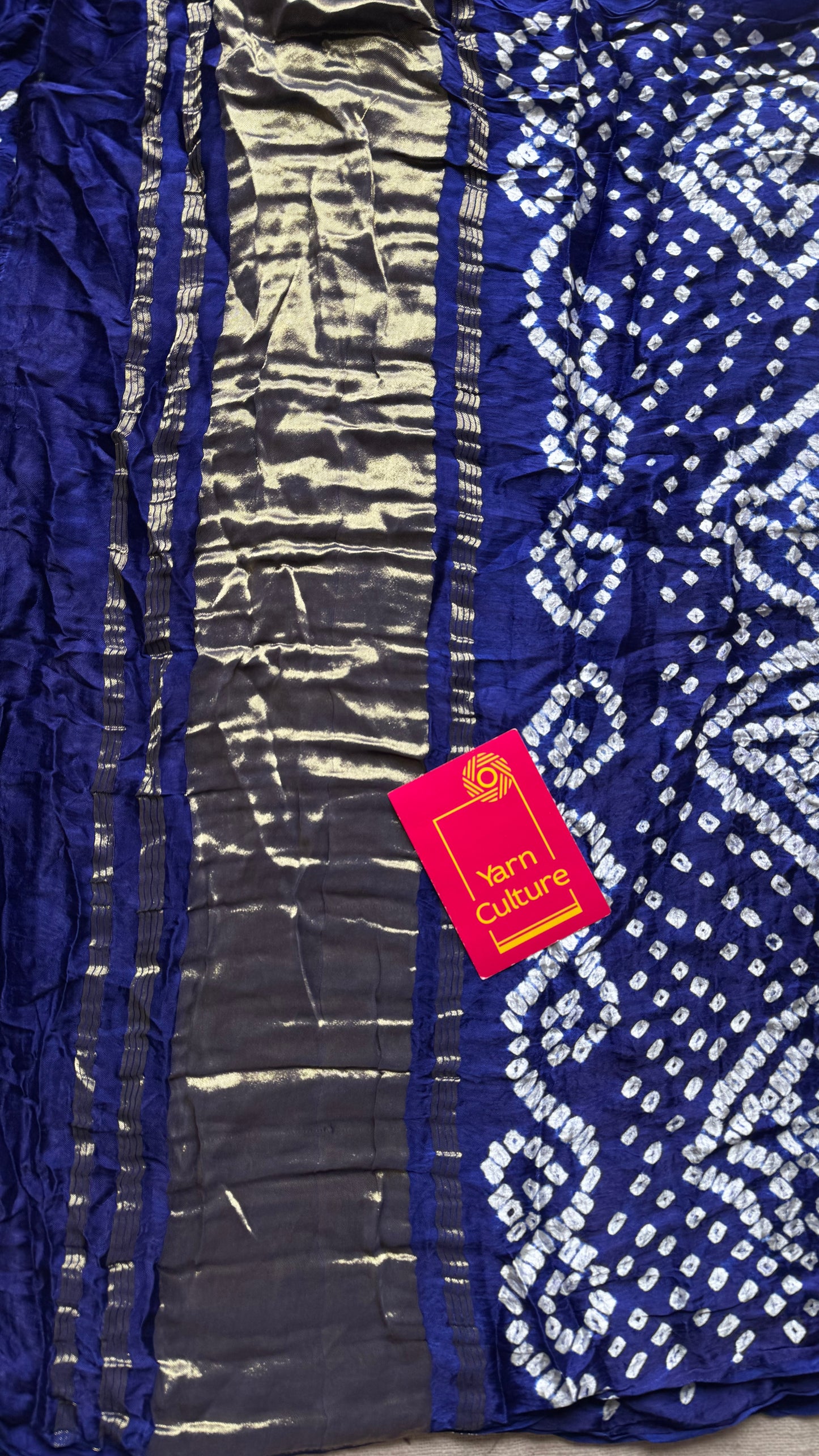 Royal blue crushed bandhani modal silk with lagdi patta (zari pallu) - YCDESE27