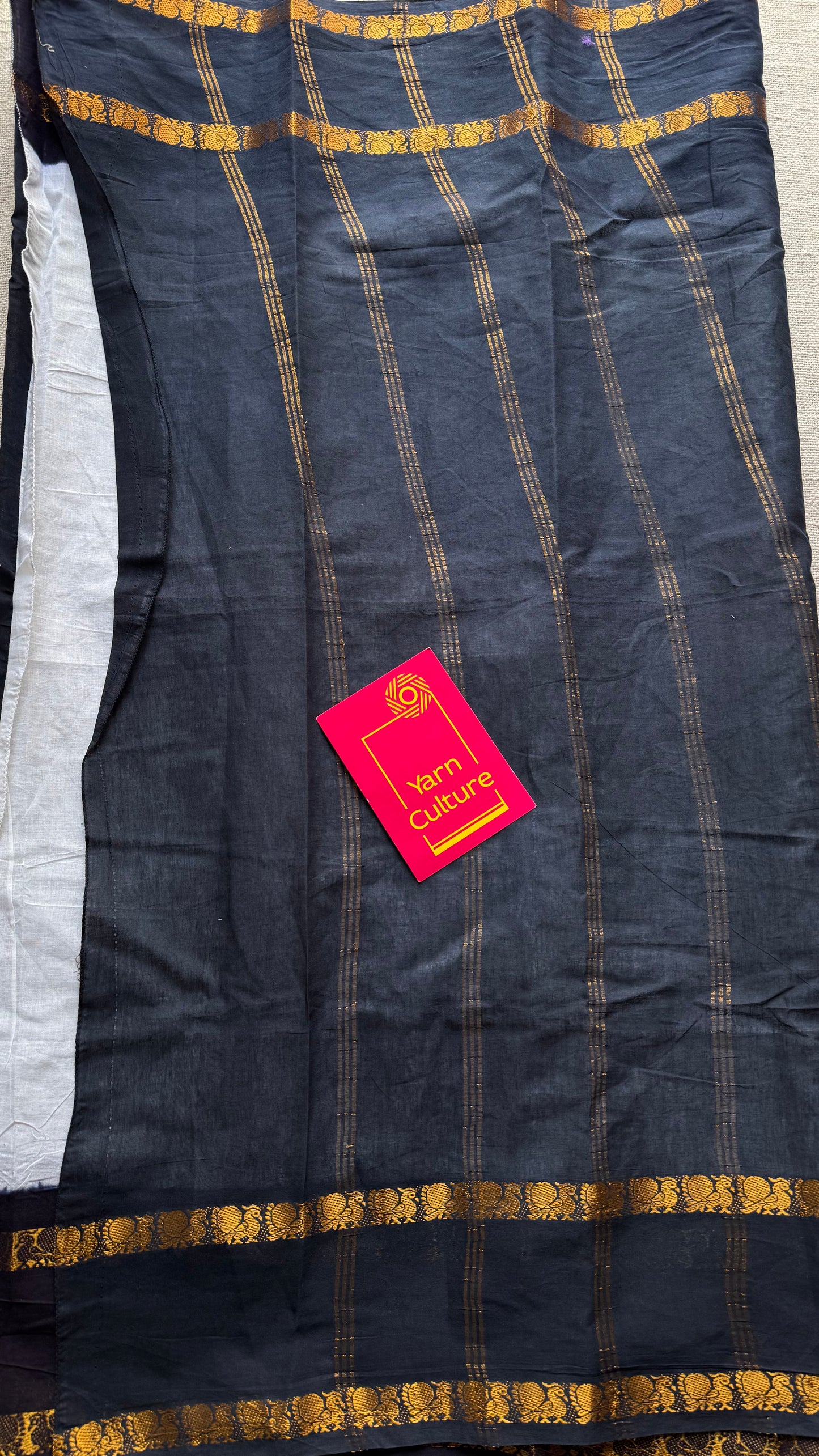 Black with white, sungudi cotton half-half saree - YCCOTNMSFE367