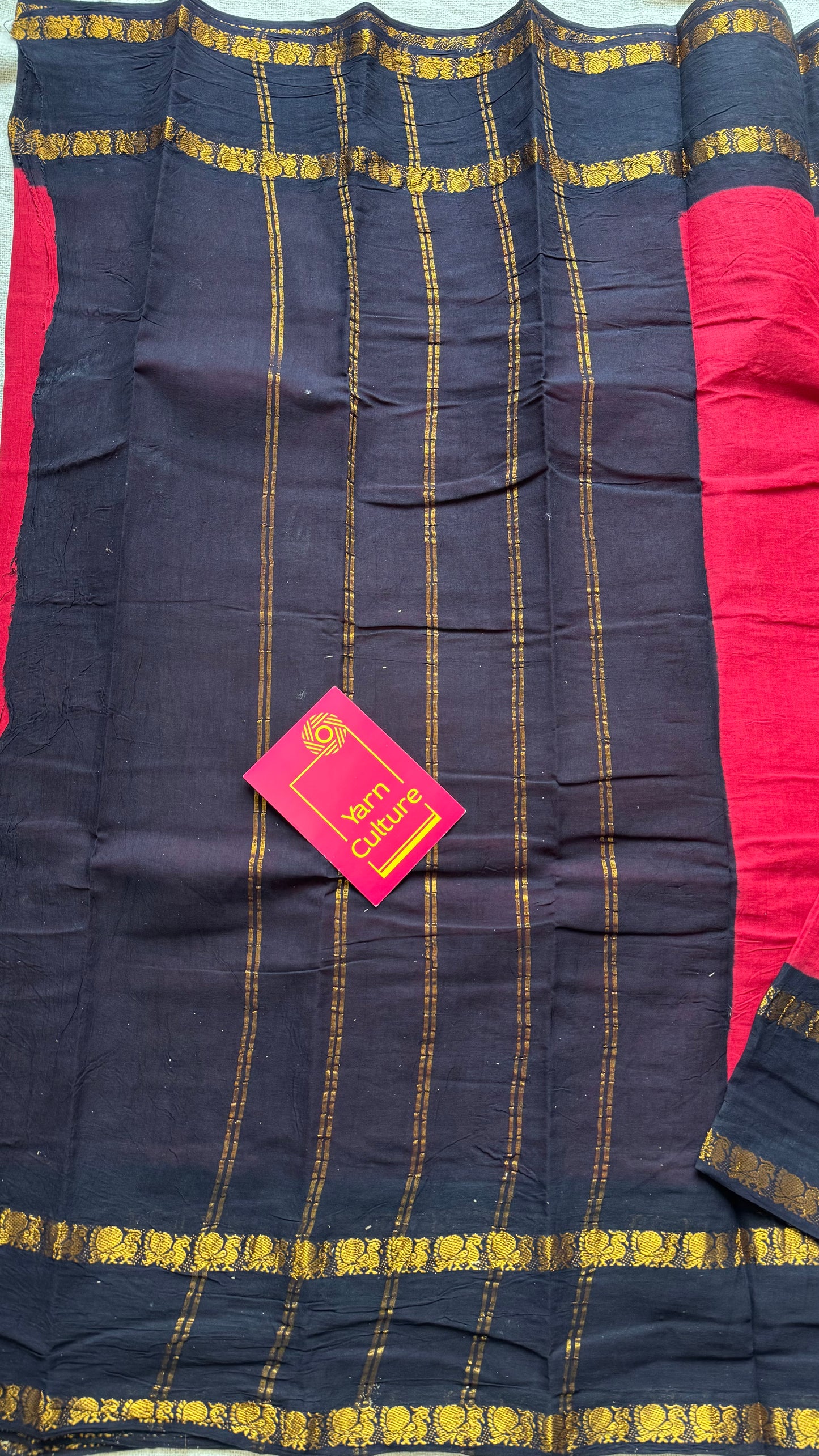 Carmine red and black, rettaipettu peacock double border, madurai soft cotton - YCCOTNAURS4