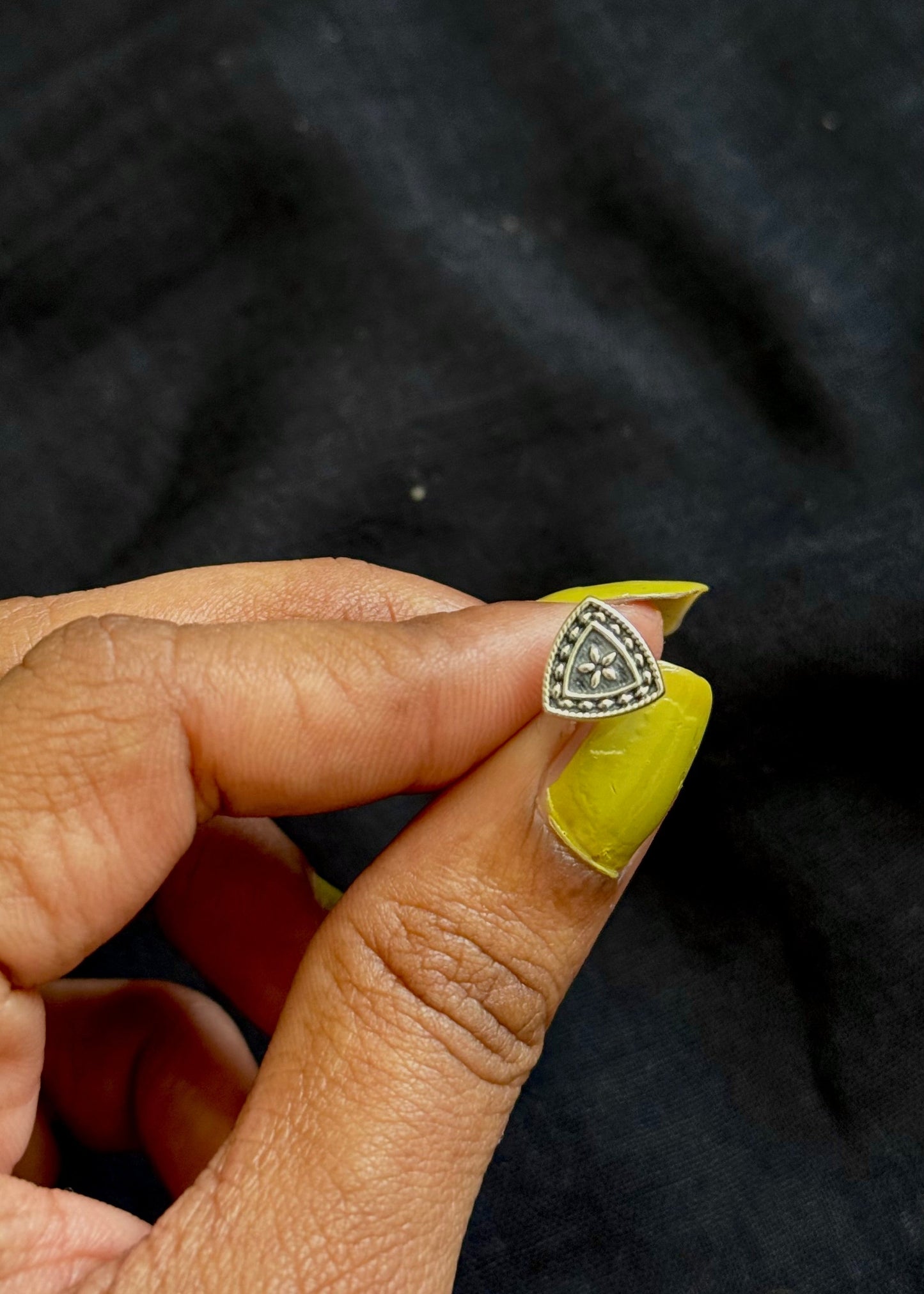 Triangle floral nose pin, intricate pattern in pure silver - YCNPP33