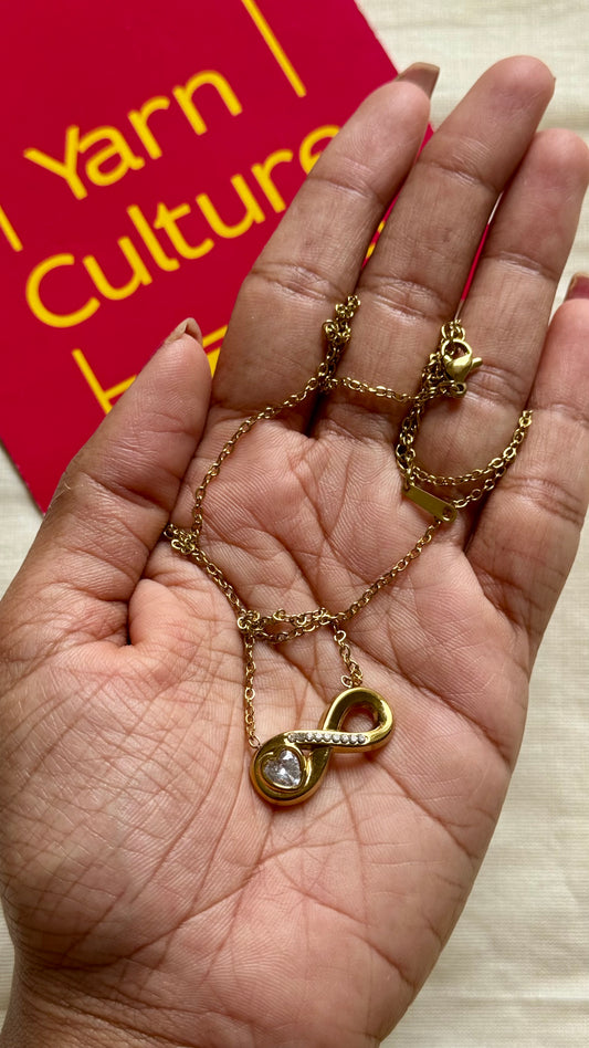 Gold plated chain, infinity white stone pendant - YCGPC405