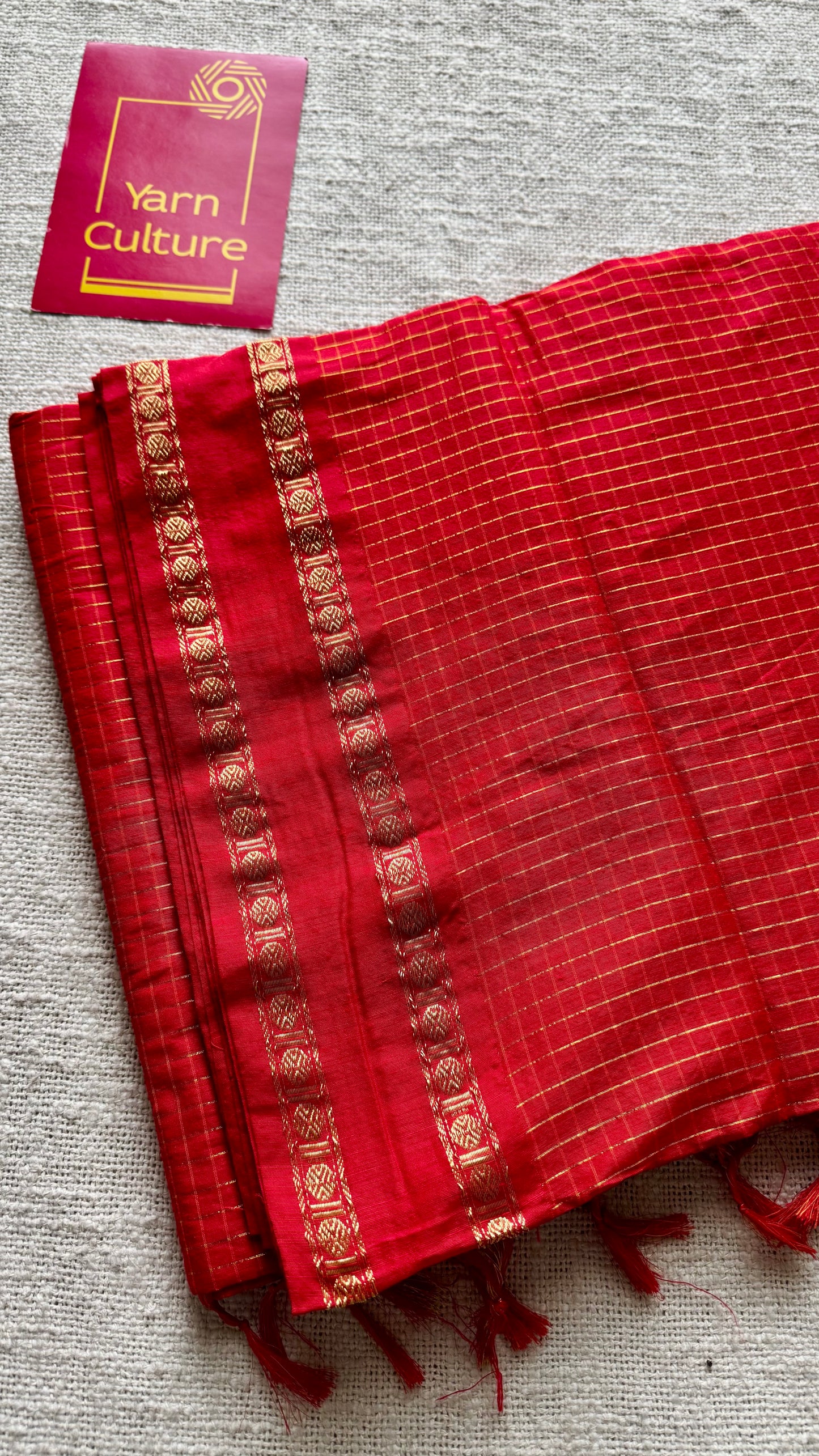 Chilli Red, arani zari checks, cotton silk - YCCOTNJUAR18