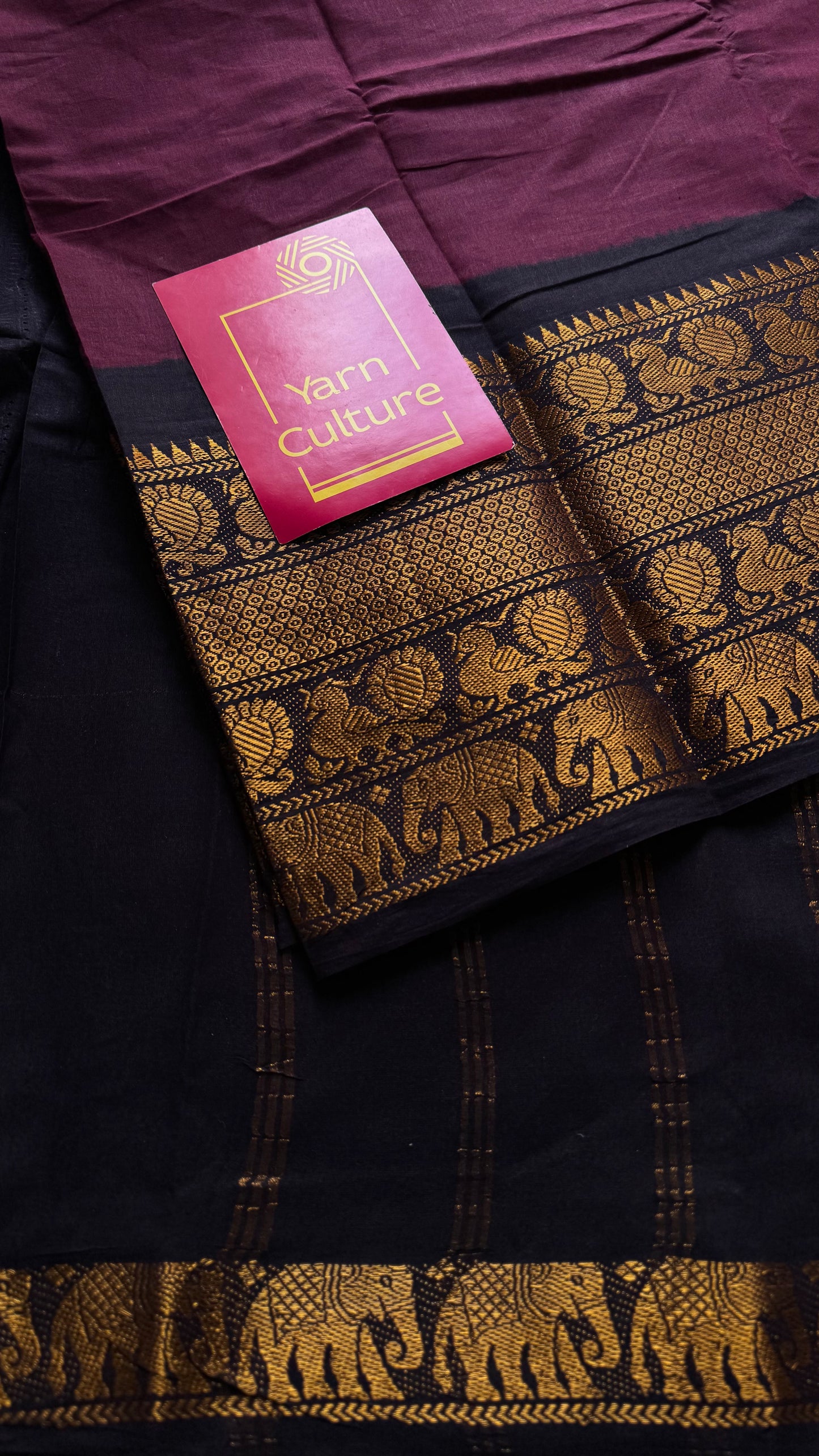 Maroon long border sungudi saree with black contrast, kattuchayam dyed madurai cotton - YCCOTNMA253