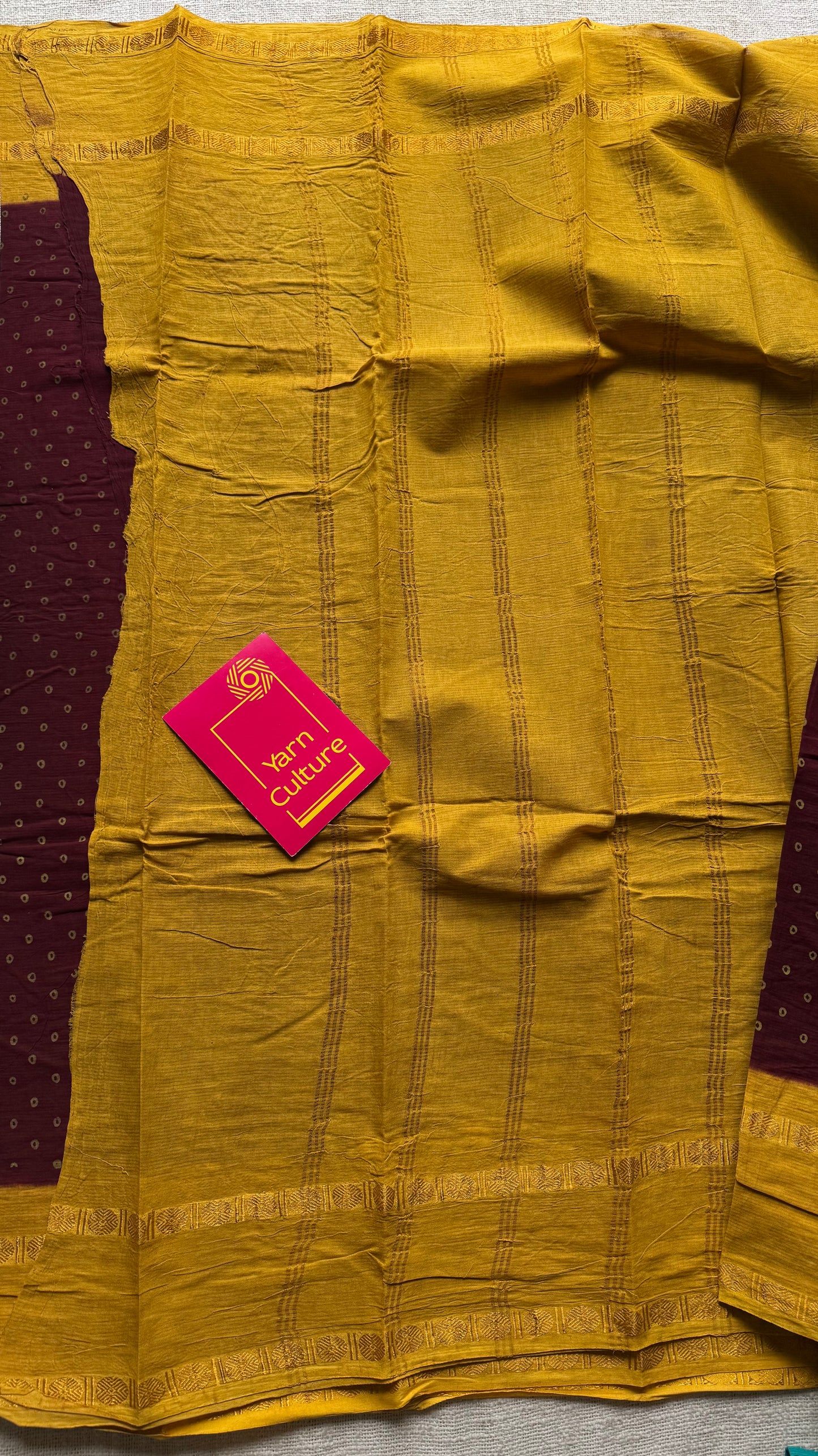 Maroon with yellow, sungudi motif and rudraksham border, madurai soft cotton - YCCOTNAUSC04