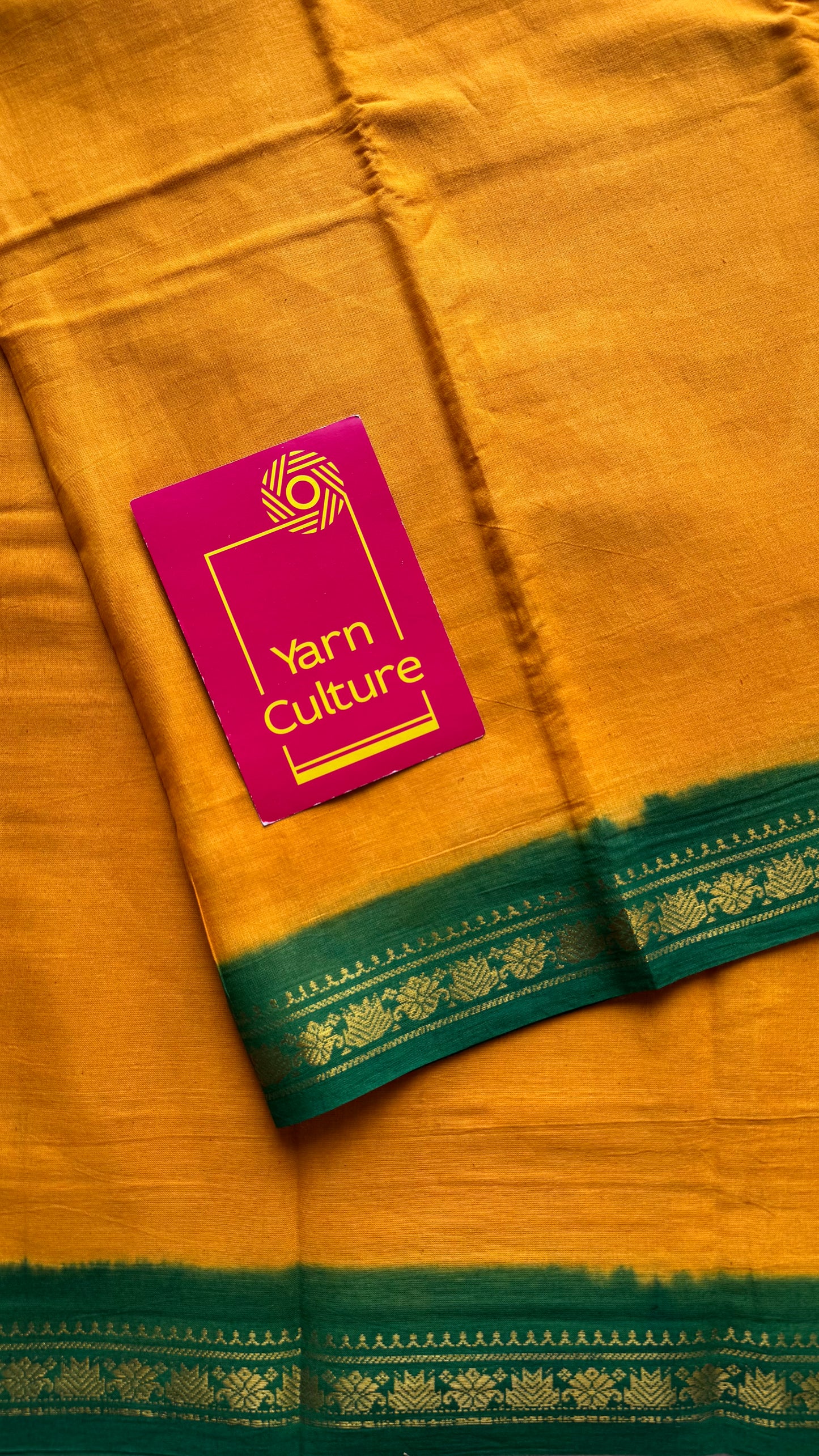 Yellow with green border sungudi, kattuchayam dyed, madurai cotton - YCCOTNSEMS99
