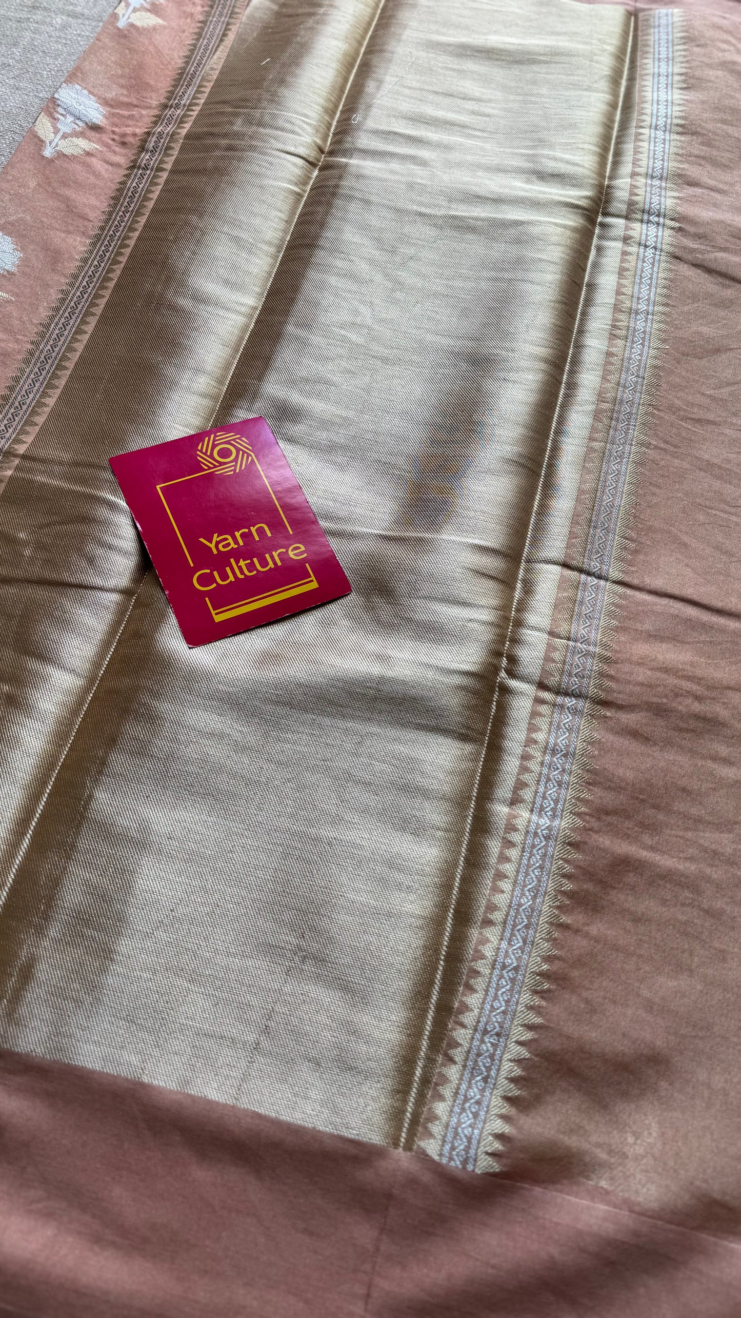 Salmon pink with gold and silver floral buttas, Banarasi semi-crepe silk - YCDESE53