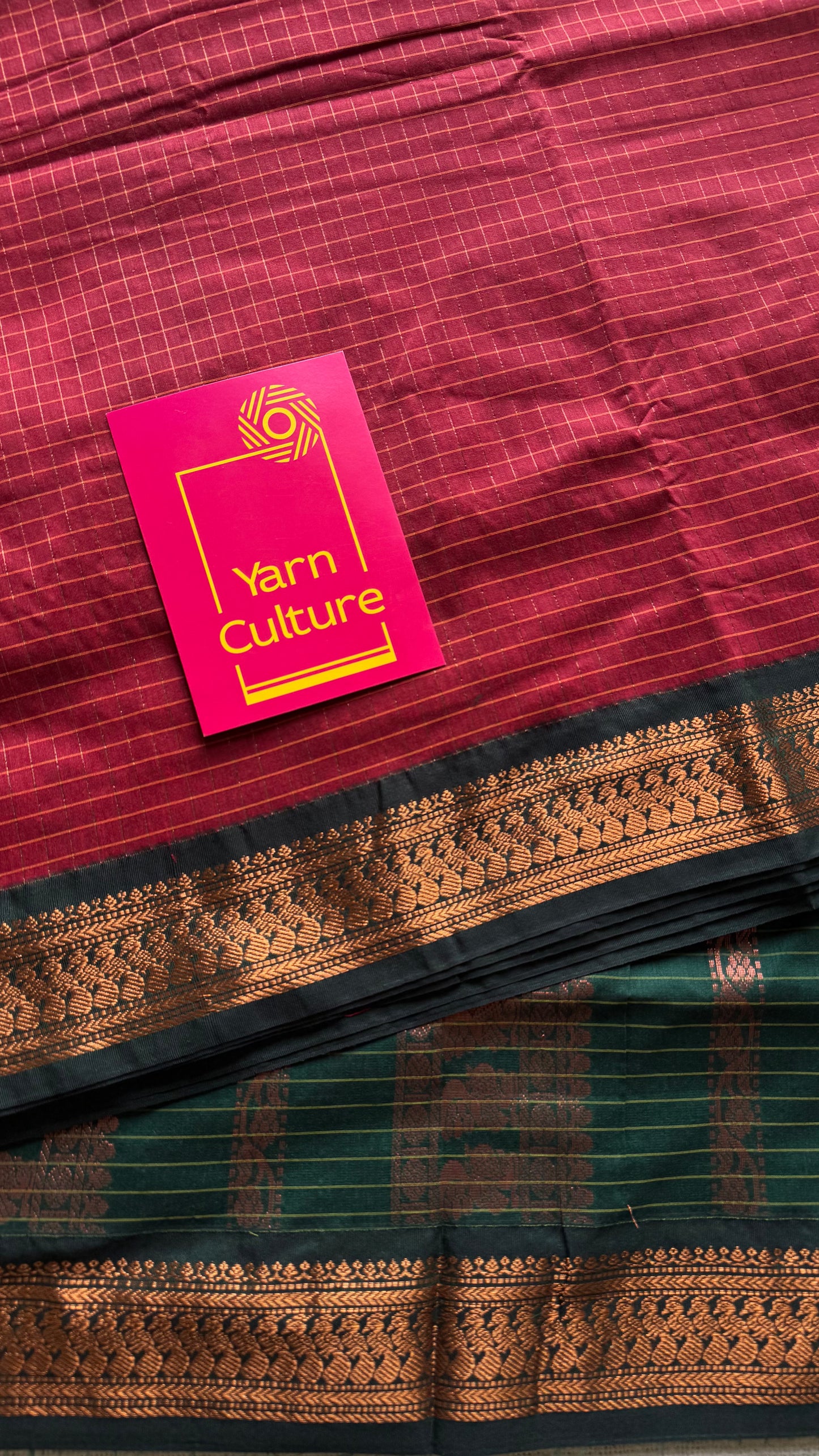 Dark red with dark green, checks - cotton silk - YCCOTNOCKCS12