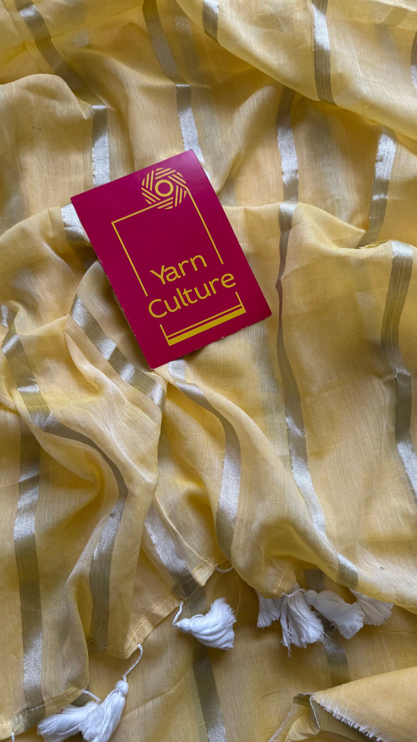 Butterscotch swirl - pastel yellow with silver zari stripes, mul cotton - YCBCJULMS03