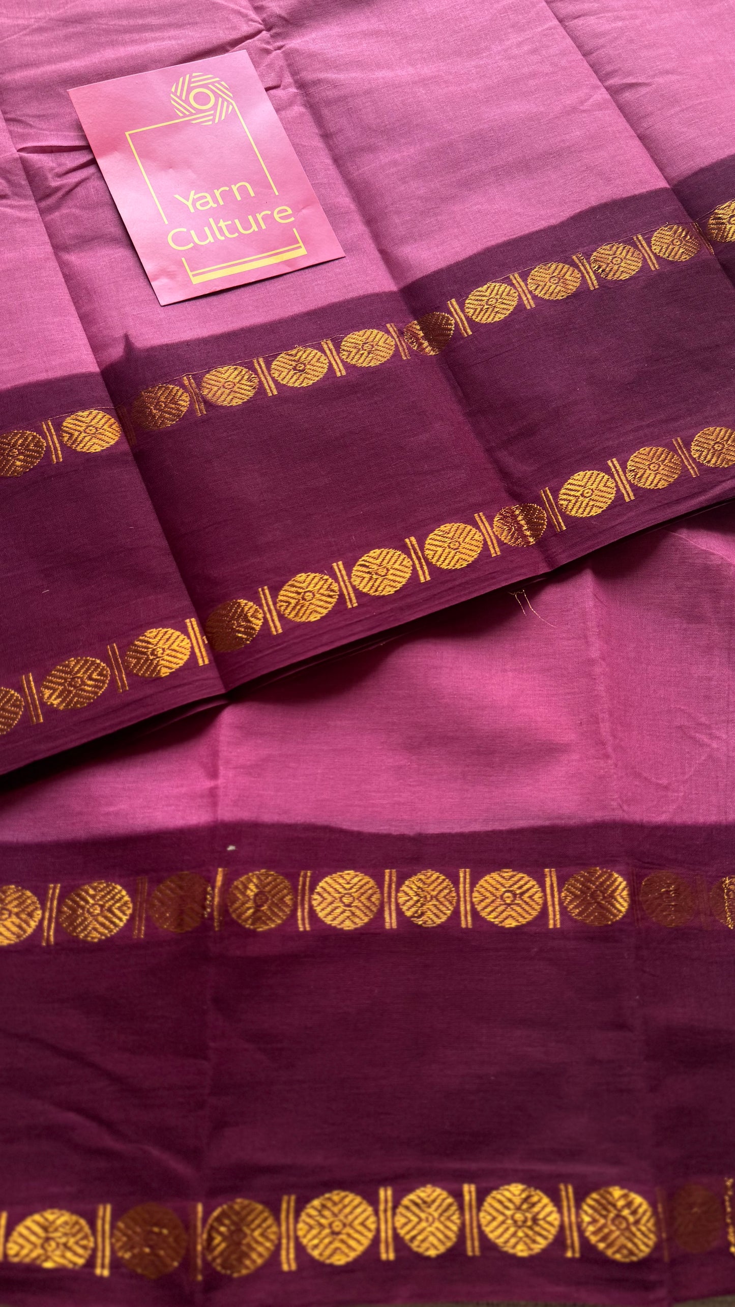 Dusty pink with dark maroon sungudi, kattuchayam dyed, madurai cotton - YCCOTNOCSC12