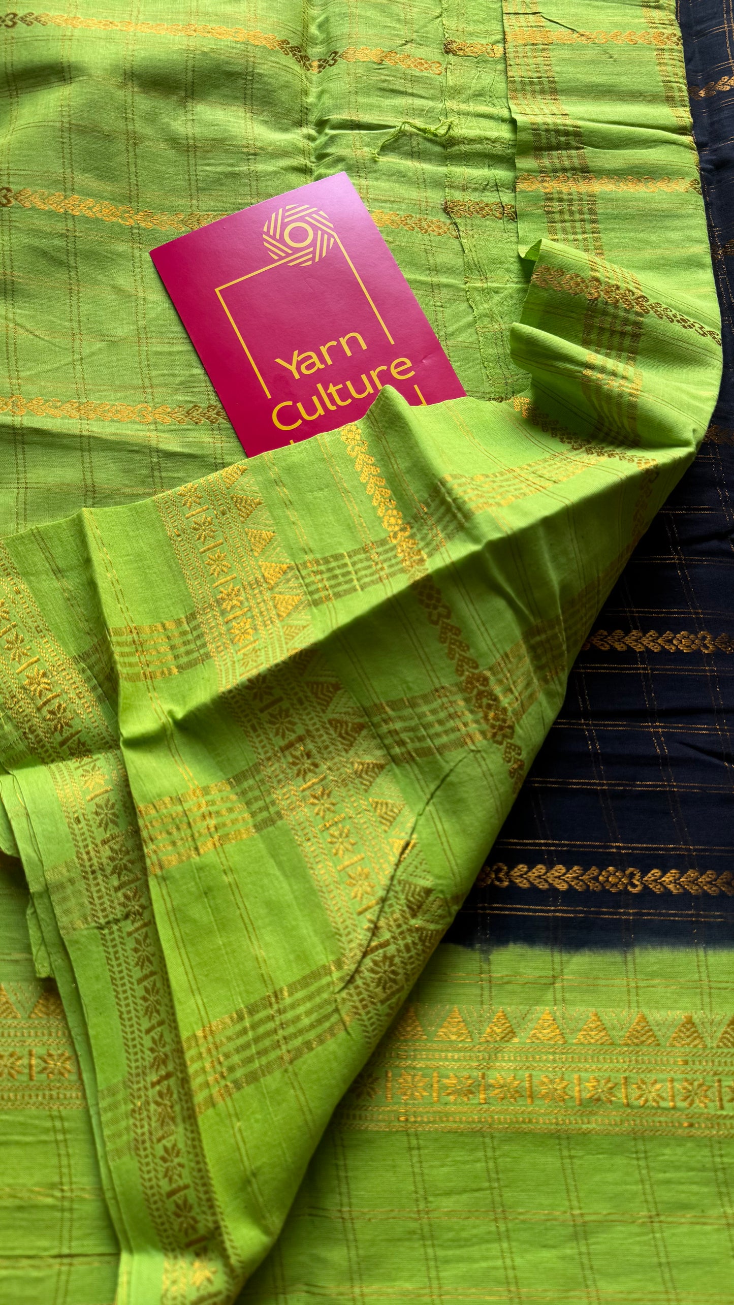 Black with lime green, Adayar checks with velthaari pattern, madurai cotton - YCCOTNOCSC03
