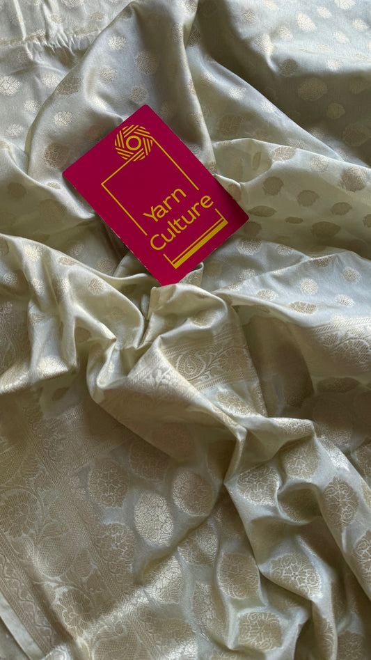 Pastel cream, muted gold buttas and zari, Banarasi semi-silk - YCDESE33