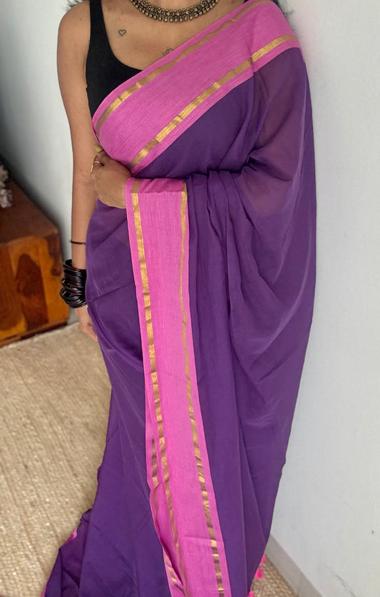 Purple mul with pink contrast border, gold zari - YCBCMCLSE22