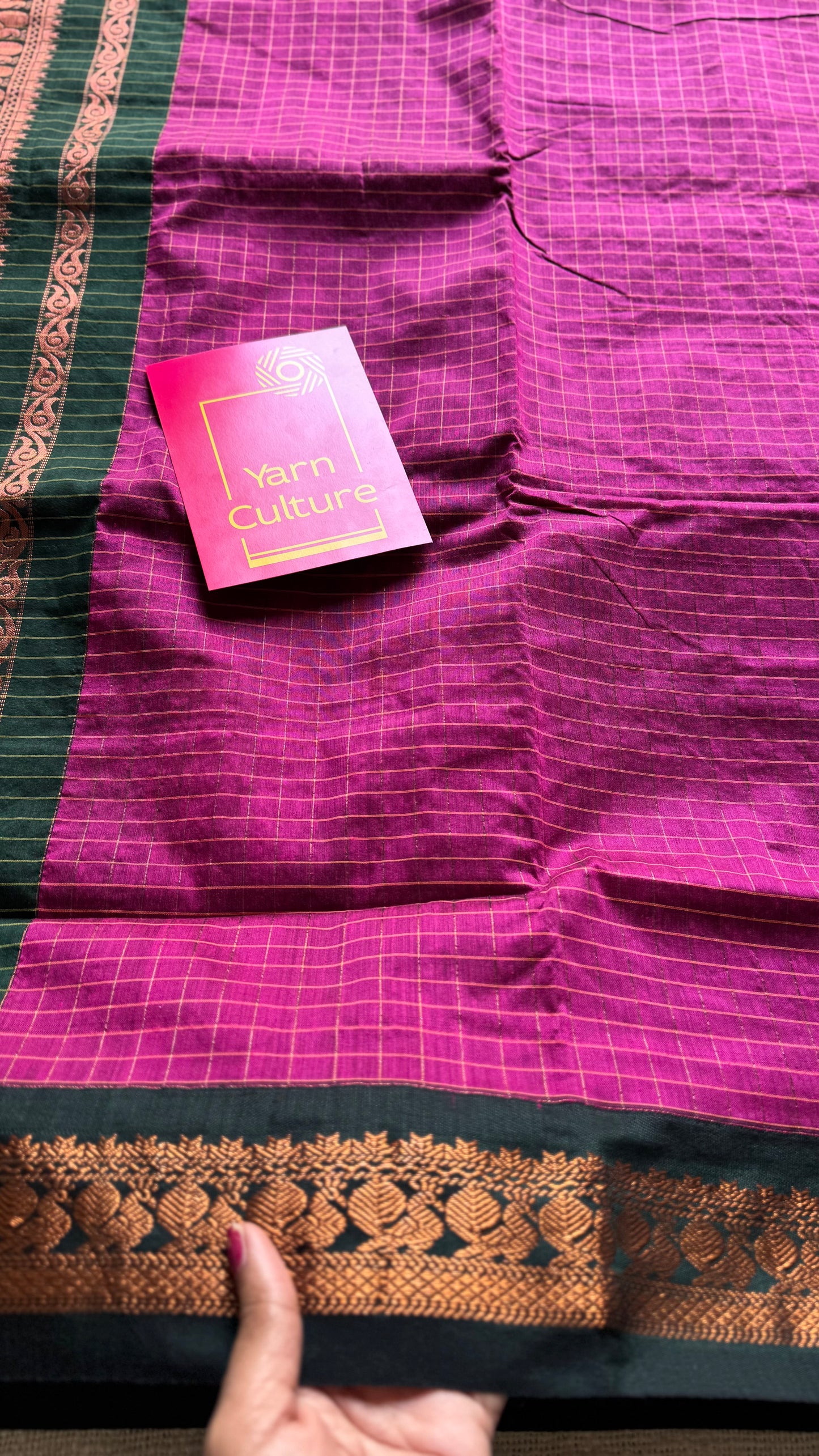 Dark pink with dark green, checks - cotton silk - YCCOTNOCKCS9