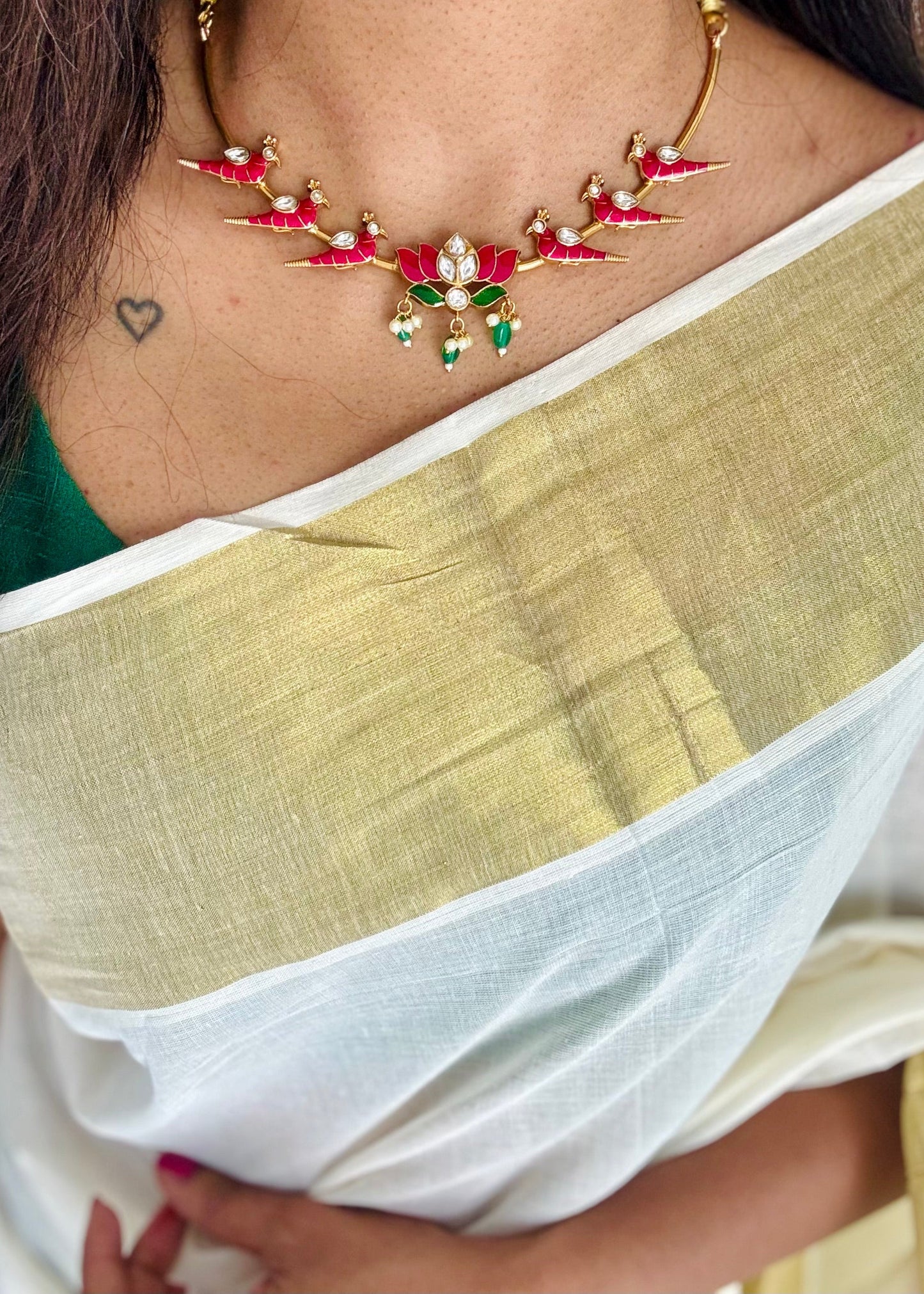 Parrot lotus hasli neckpiece, with earrings - YCAGC241