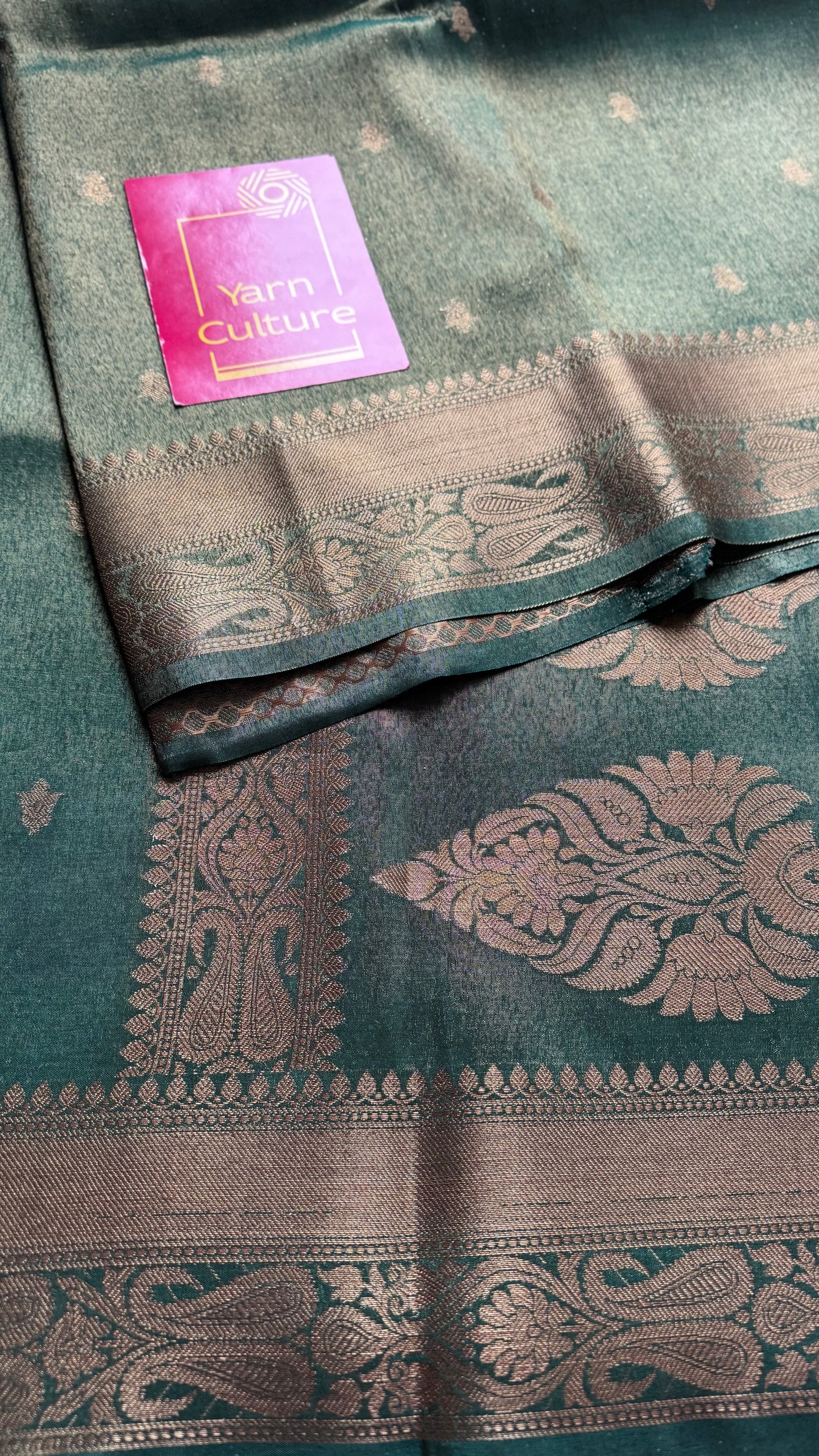 Green with gold dual tone, Banarasi semi-silk - YCDESE07