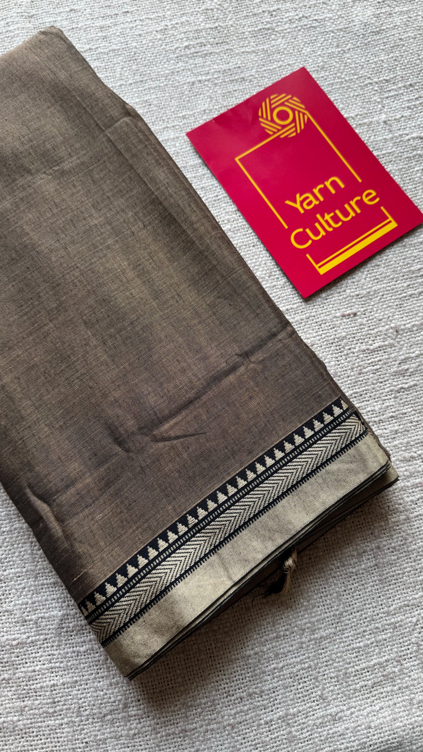 Warm grey with cream border narayanpet saree, soft cotton - YCWOTDNPFE33