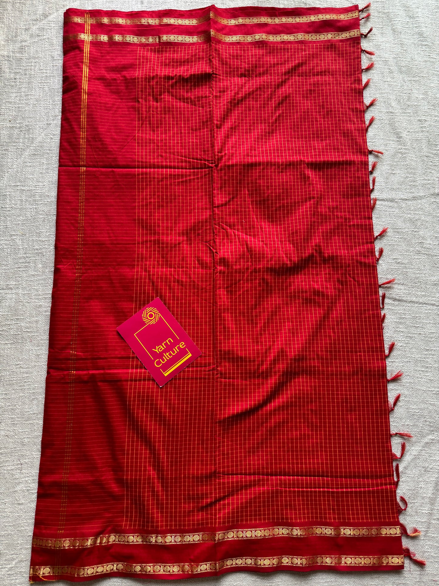 Red, arani checks, cotton silk - YCCOTNOCAR06