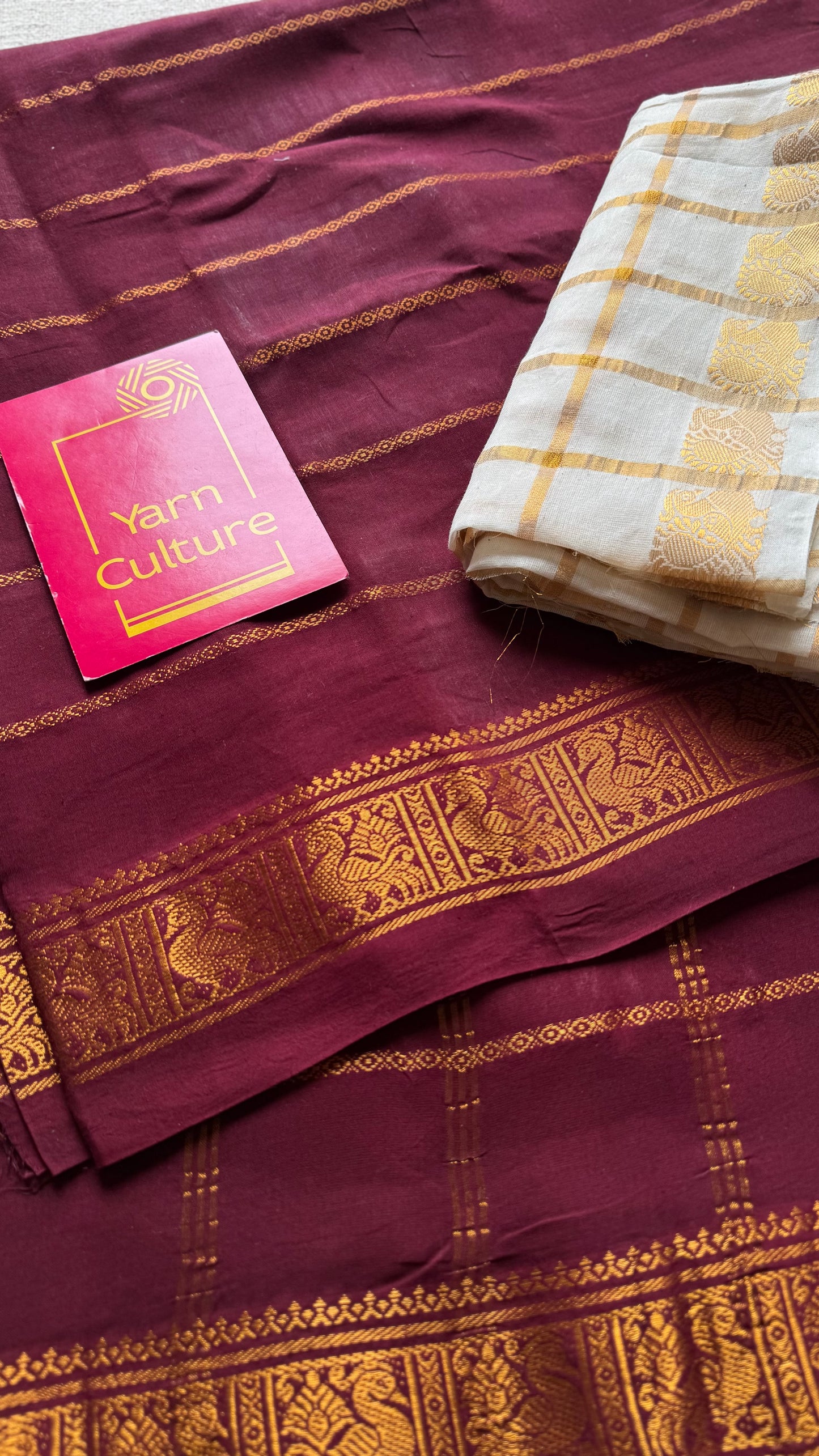 Maroon patterned veldhaari, kattuchayam dyed, madurai cotton - YCCOTNSEMS87