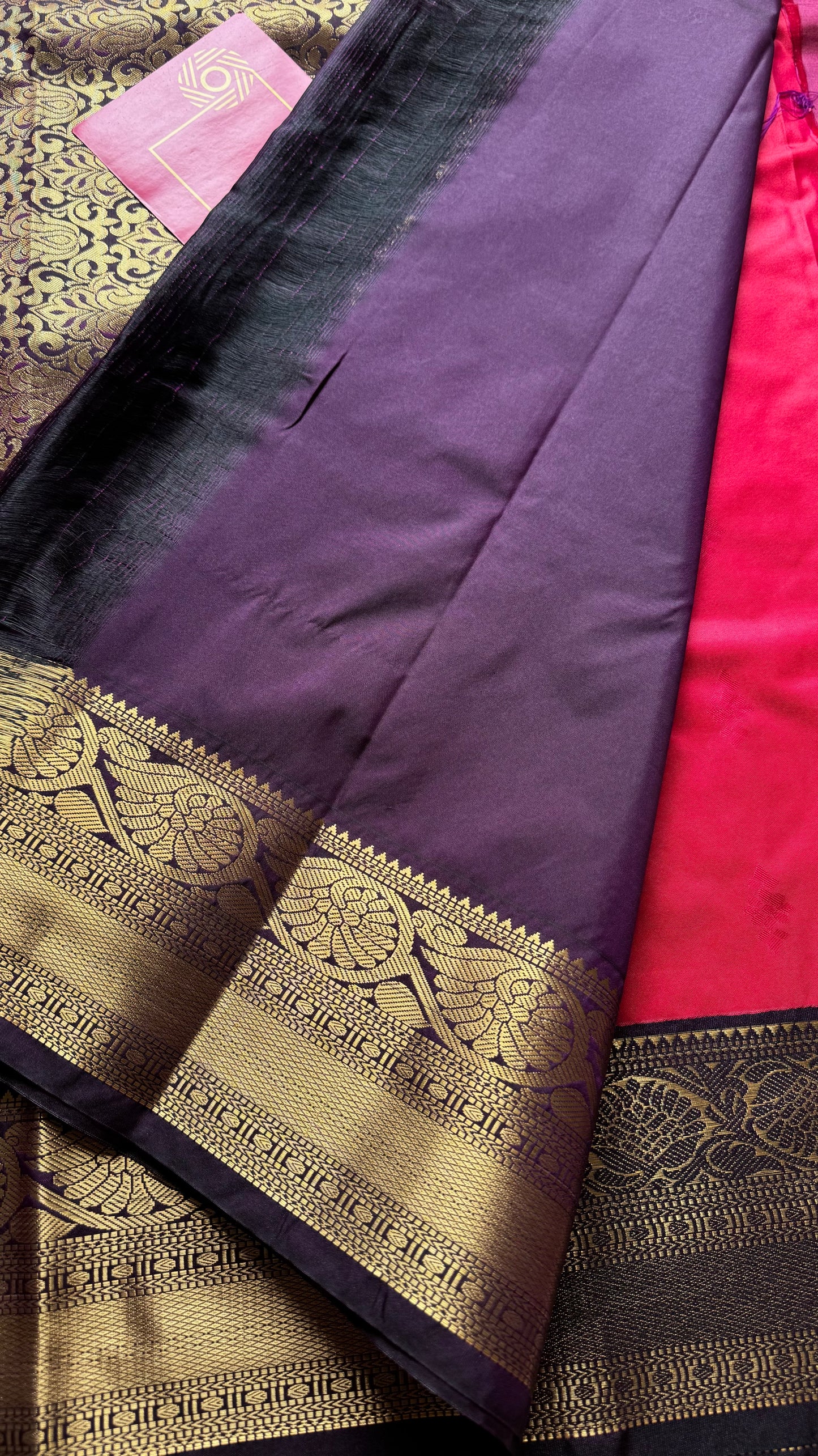 Vamika - rani pink with deep grape purple, handloom korvai semi silk - YCCOTNFEJUKS05