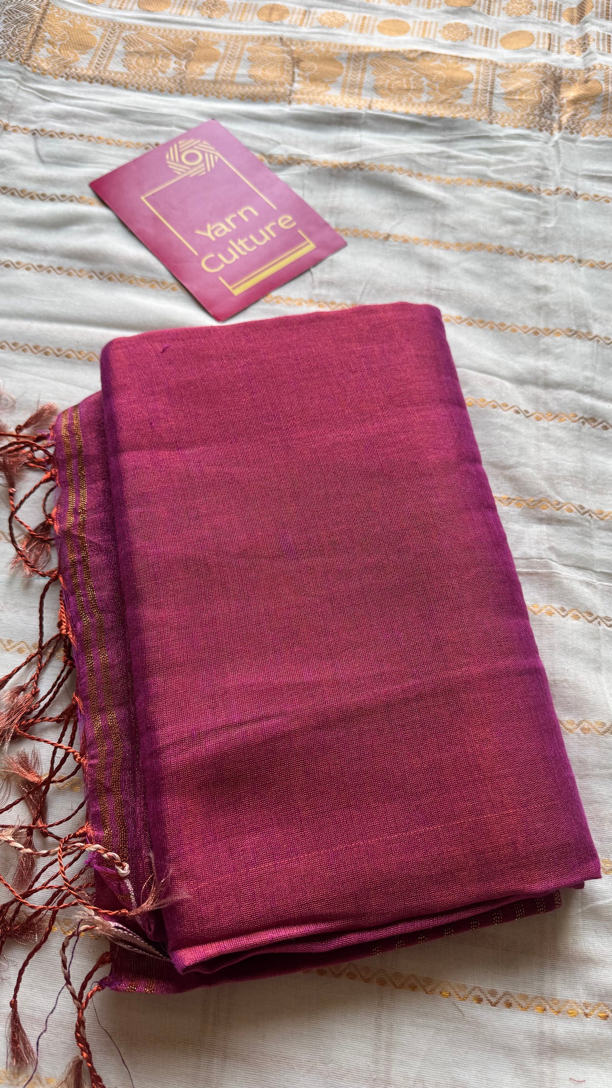 Magenta pink with gold, dual tone metallic tissue linen saree - YCBCLTOC57