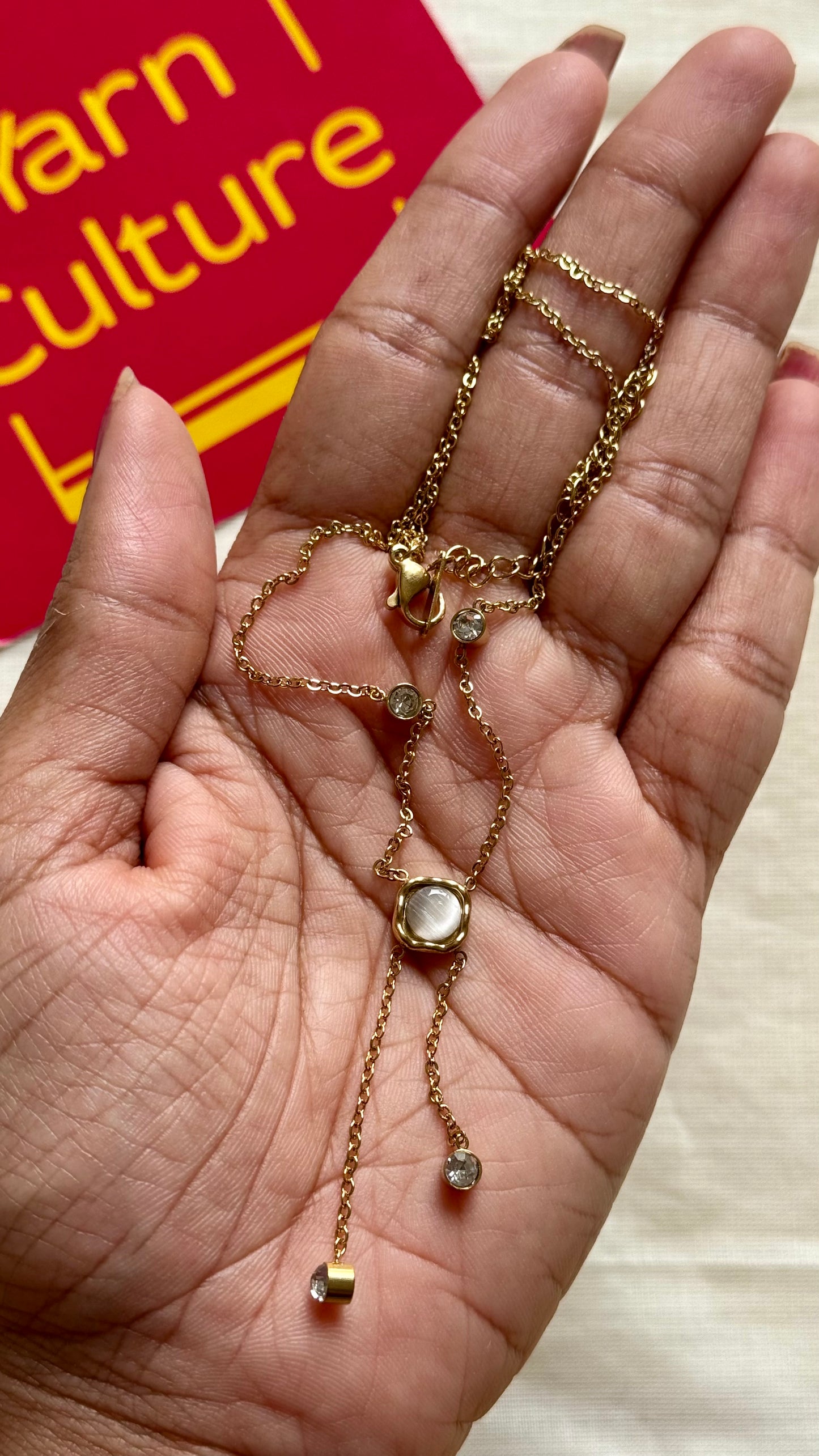 Gold plated chain, grey stone pendant - YCGPC401