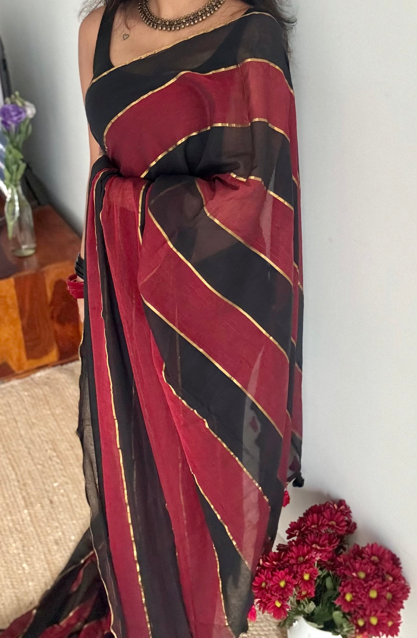 Maroon, black mul with gold multicoloured broad stripes - YCBCMCLSE24