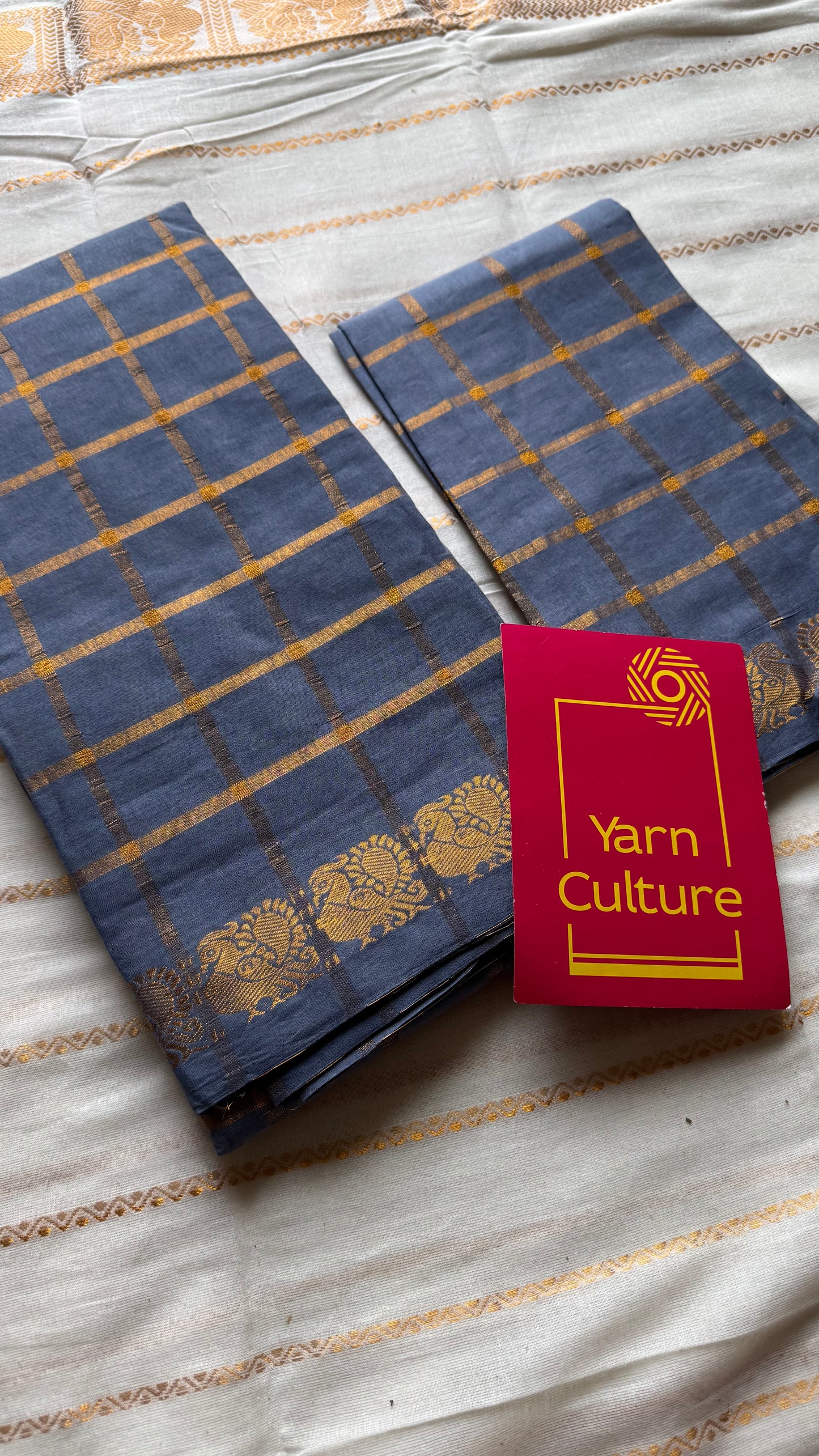 Grey pavithra kattam kattuchayam dyed madurai cotton saree - YCCOTNMSAP126
