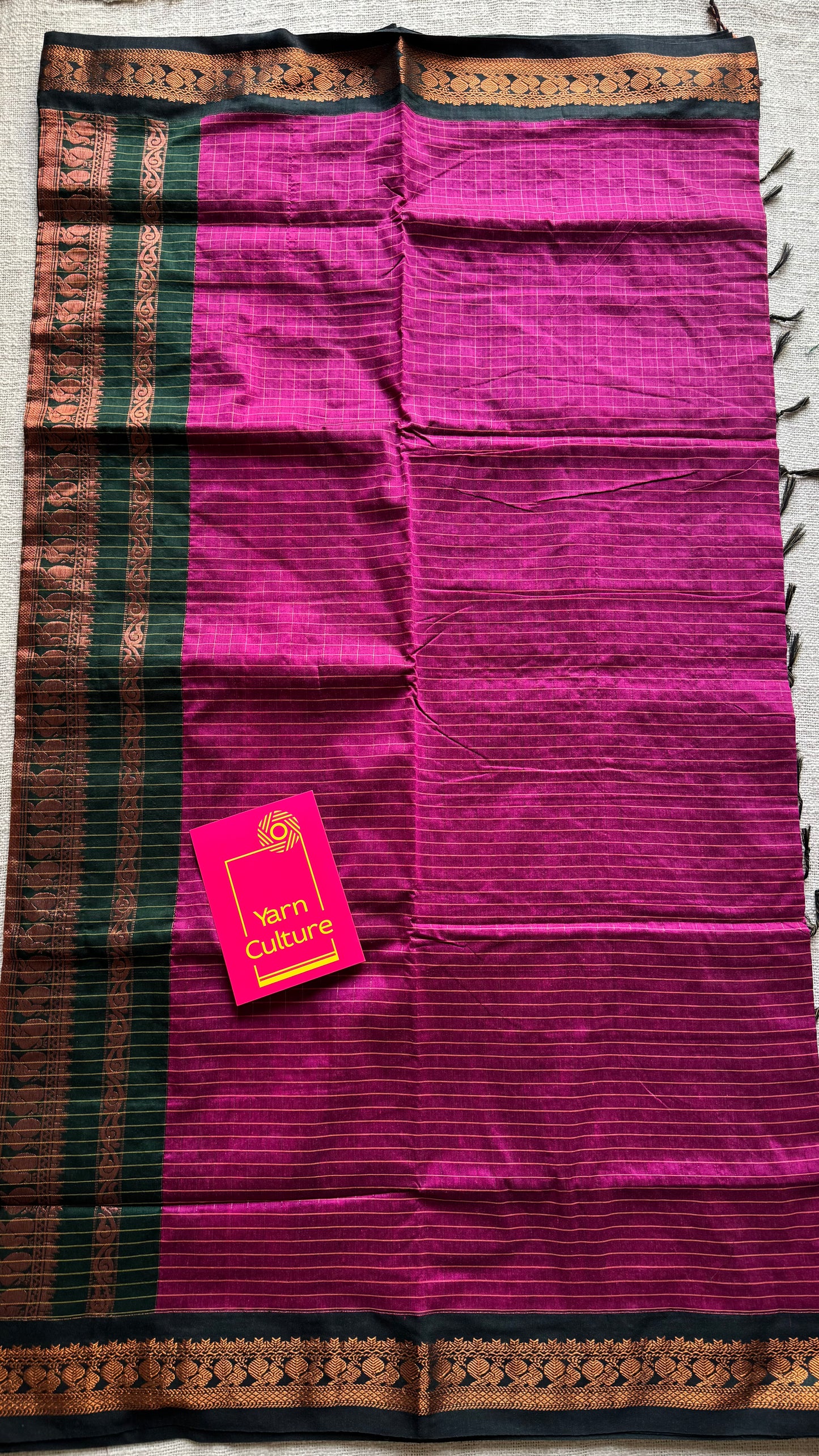 Dark pink with dark green, checks - cotton silk - YCCOTNOCKCS9