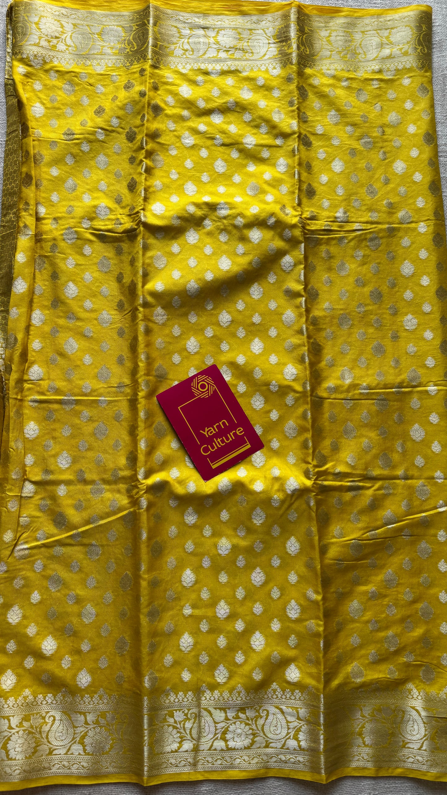 Lemon yellow, silver buttas and zari, Banarasi semi-silk - YCDESE34