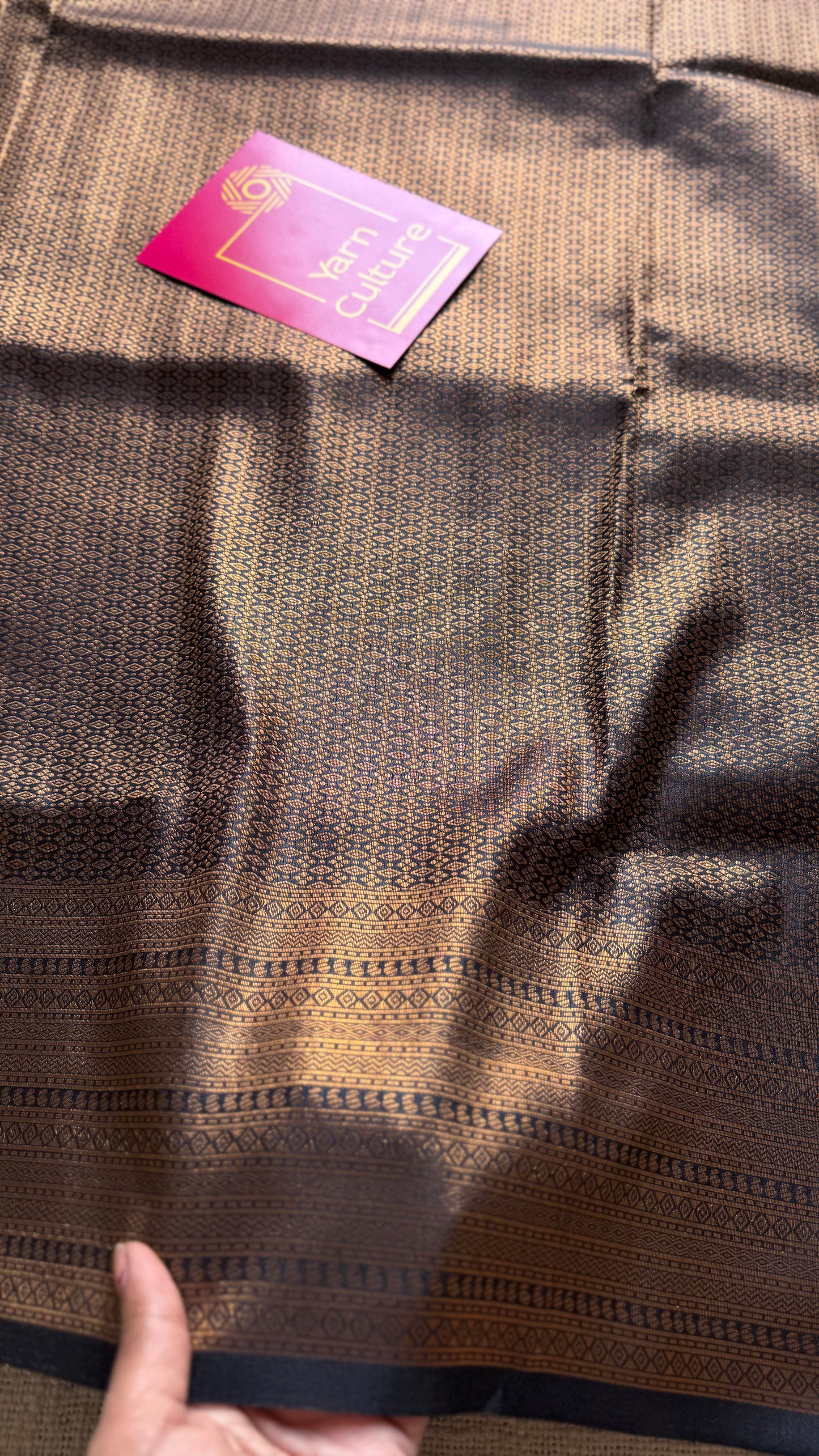 Black, antique gold zari, semi-silk - YCDOSOCSS08
