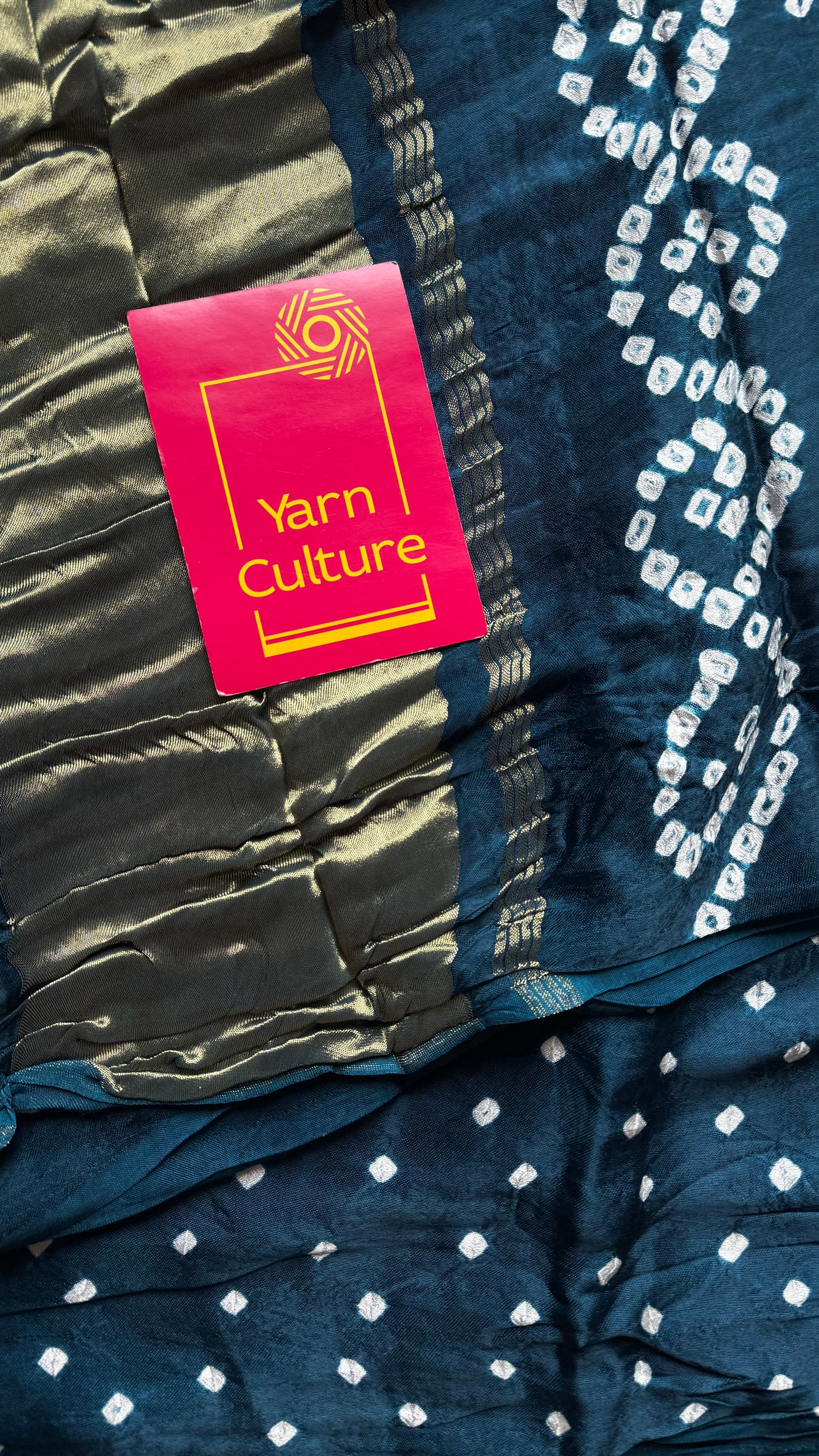 Peacock blue, crushed bandhani modal silk with lagdi patta (zari pallu) - YCDESE26