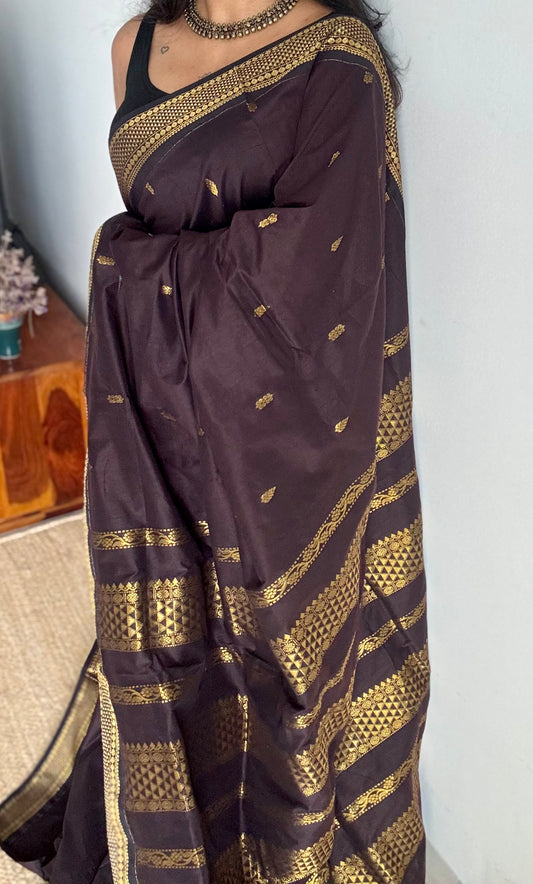 Brown with motif border - cotton silk - YCCOTNSEKCS19