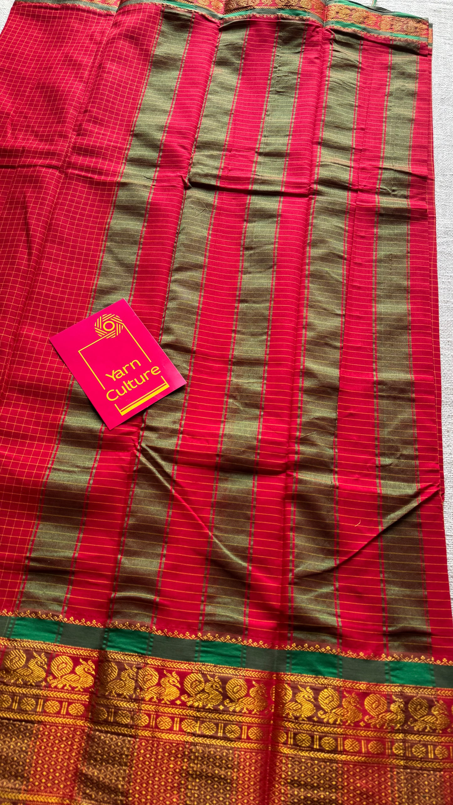Red checks with zari border, premium narayanpet, soft cotton - YCWOTDOCNP05