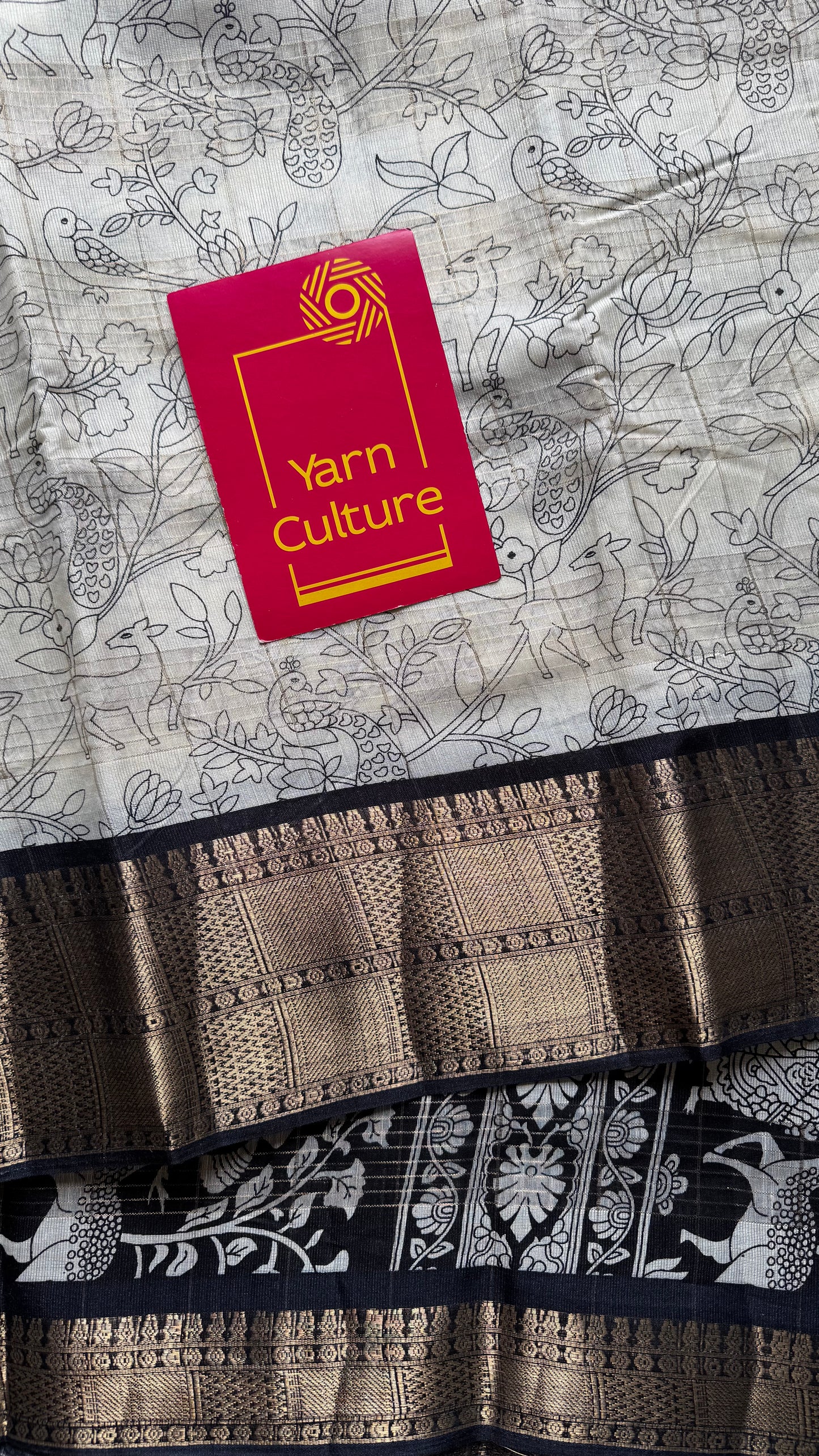 Off white and black, printed kalamkari, semi-tussar - YCWOTDSTK10