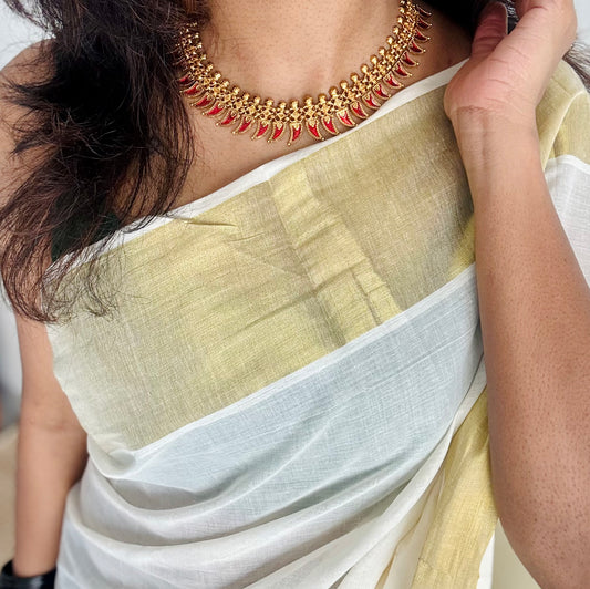 Red palakka neckpiece, with earrings - YCAGC240